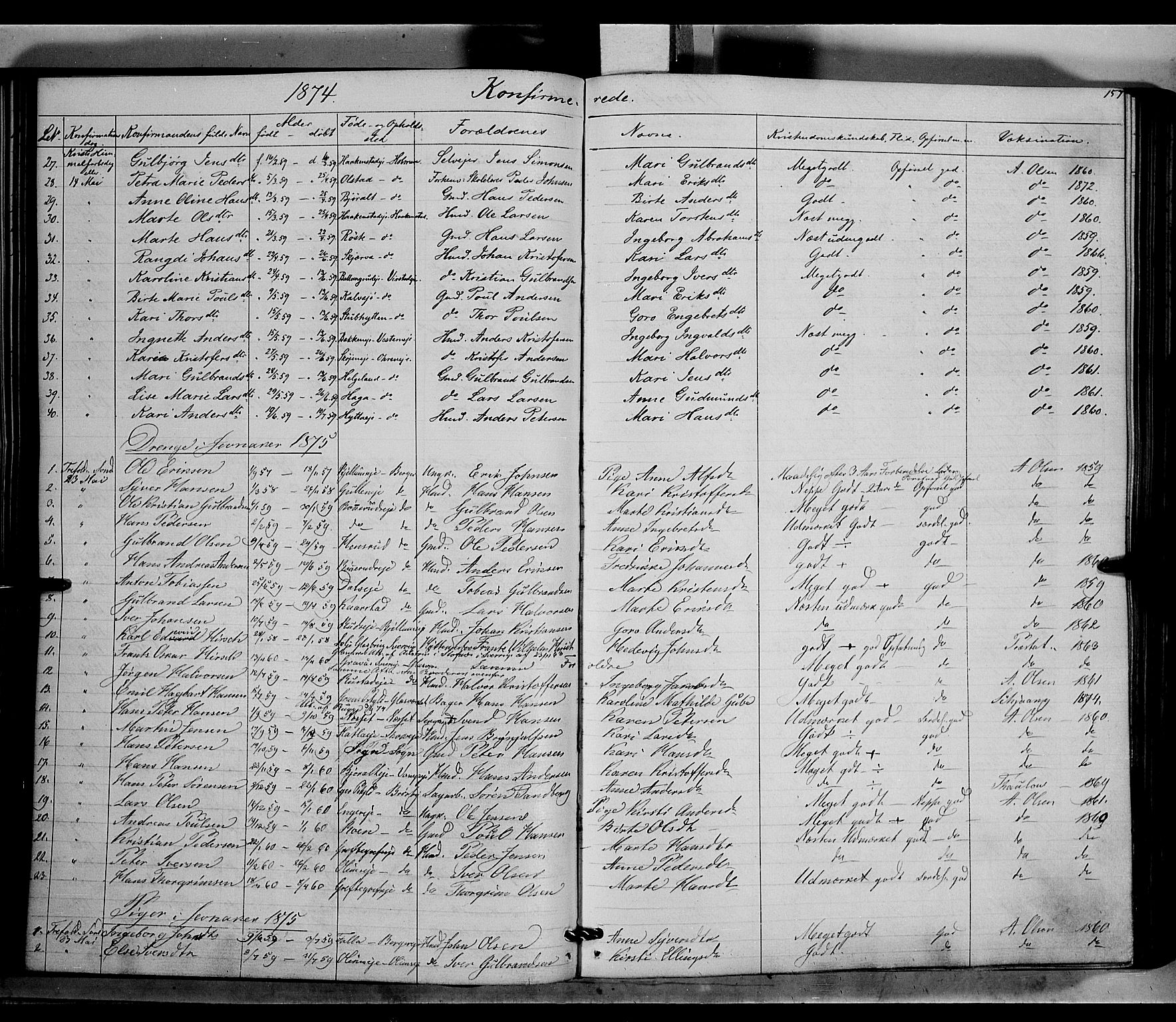 Jevnaker prestekontor, SAH/PREST-116/H/Ha/Haa/L0007: Parish register (official) no. 7, 1858-1876, p. 157