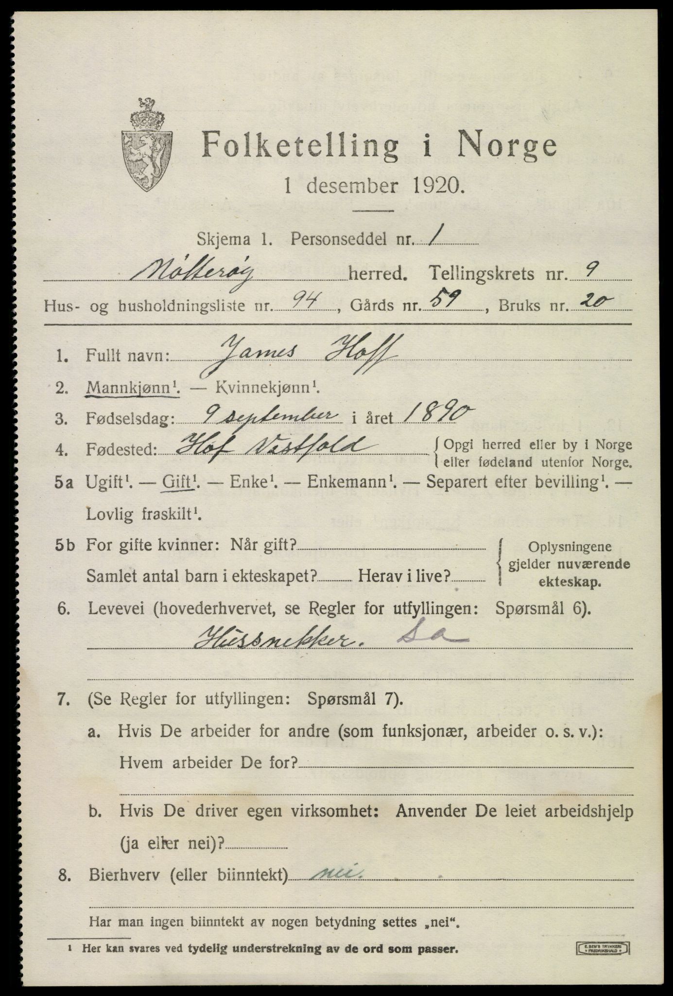 SAKO, 1920 census for Nøtterøy, 1920, p. 12353