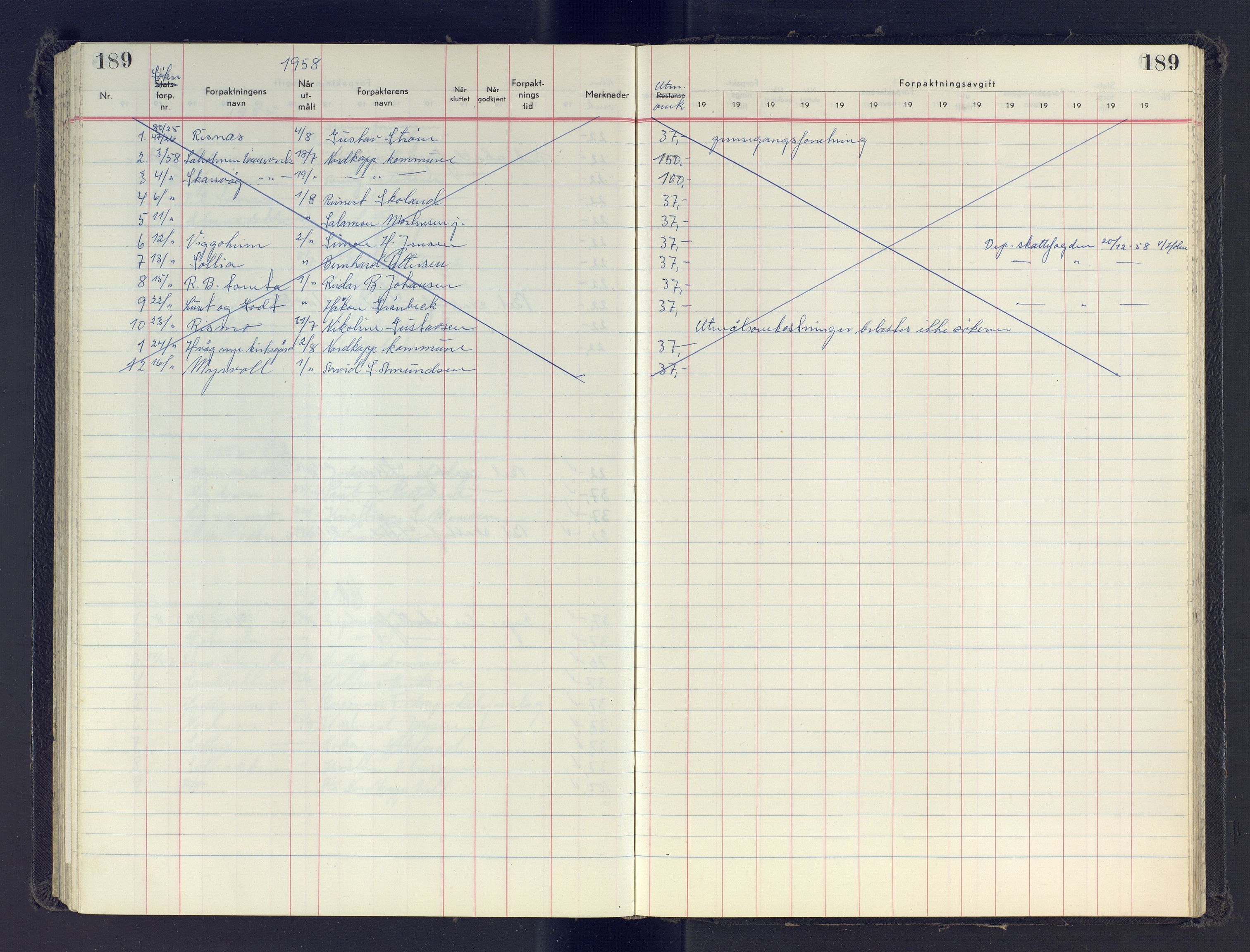 Finnmark jordsalgskommisjon/jordsalgskontor og Statskog SF Finnmark jordsalgskontor, AV/SATØ-S-1443/J/Jb/L0001: Protokoll for salg og forpaktning, 1948-1958, p. 189