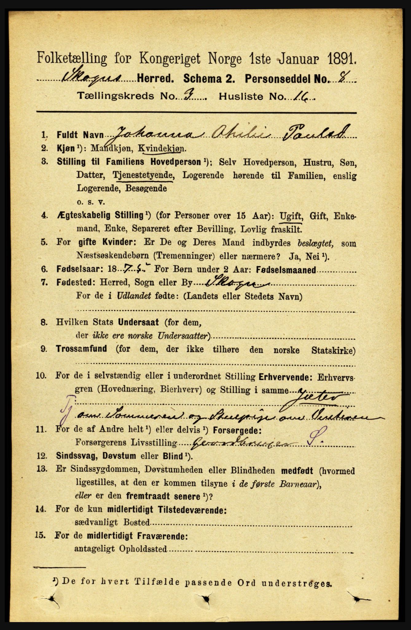 RA, 1891 census for 1719 Skogn, 1891, p. 1738