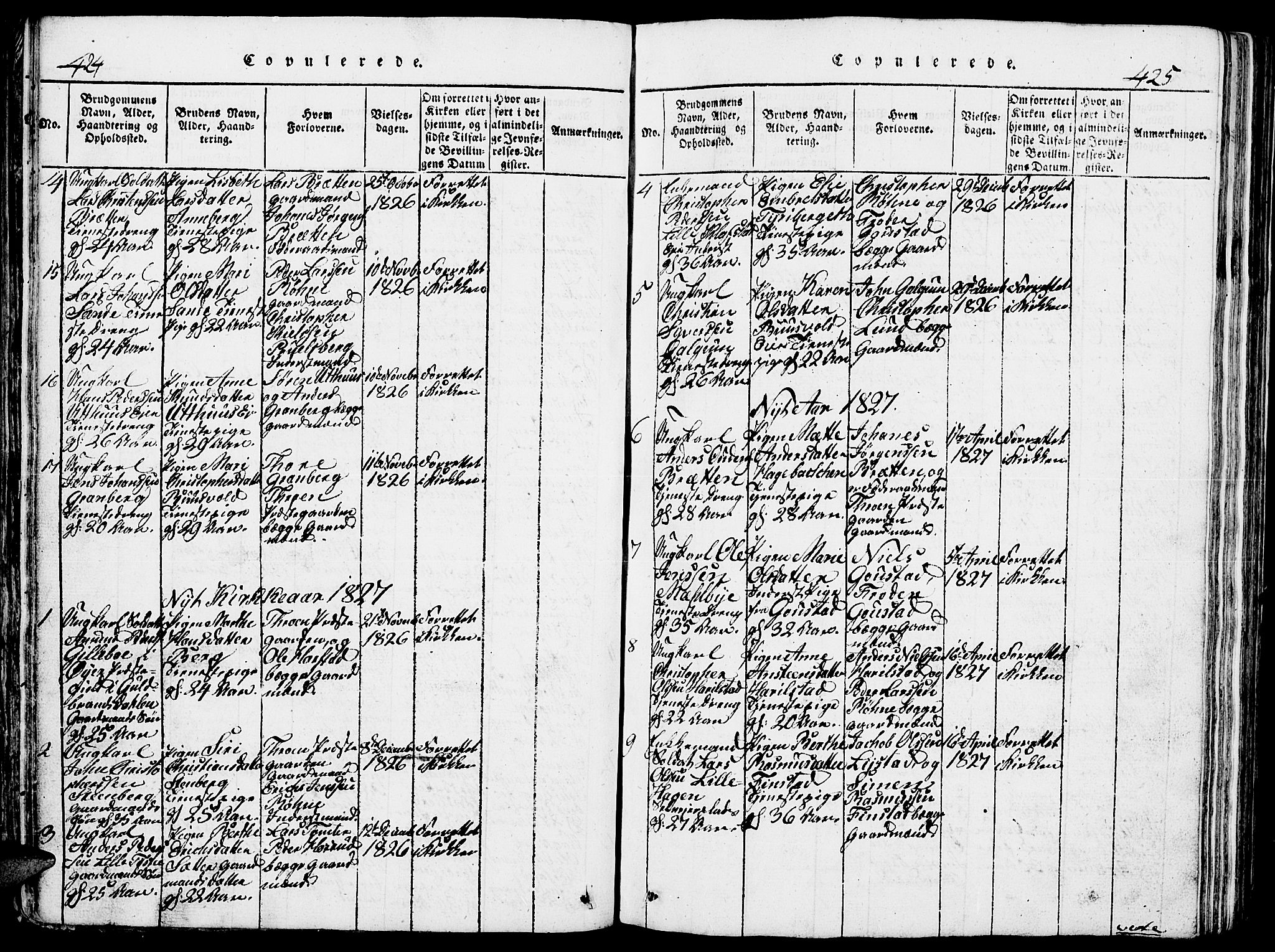 Romedal prestekontor, SAH/PREST-004/L/L0005: Parish register (copy) no. 5, 1814-1829, p. 424-425