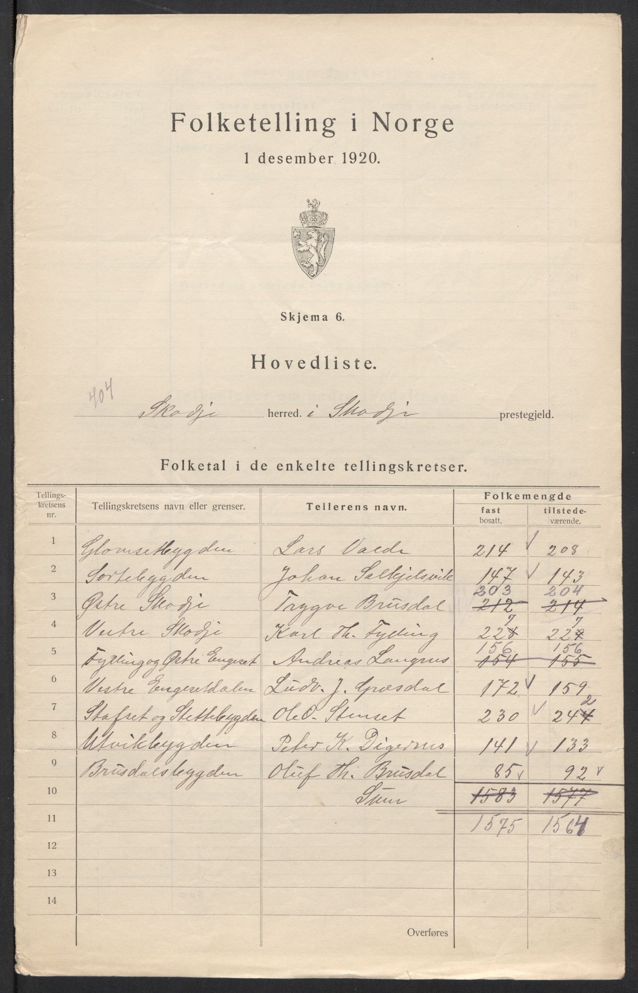 SAT, 1920 census for Skodje, 1920, p. 9