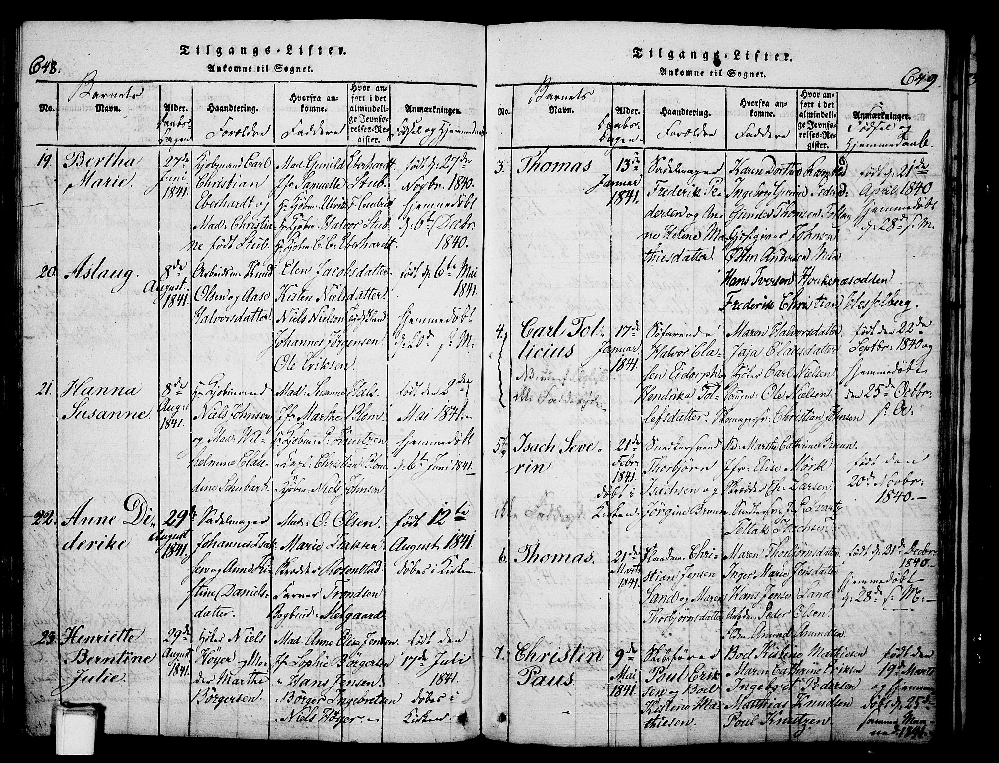 Skien kirkebøker, AV/SAKO-A-302/G/Ga/L0002: Parish register (copy) no. 2, 1814-1842, p. 648-649