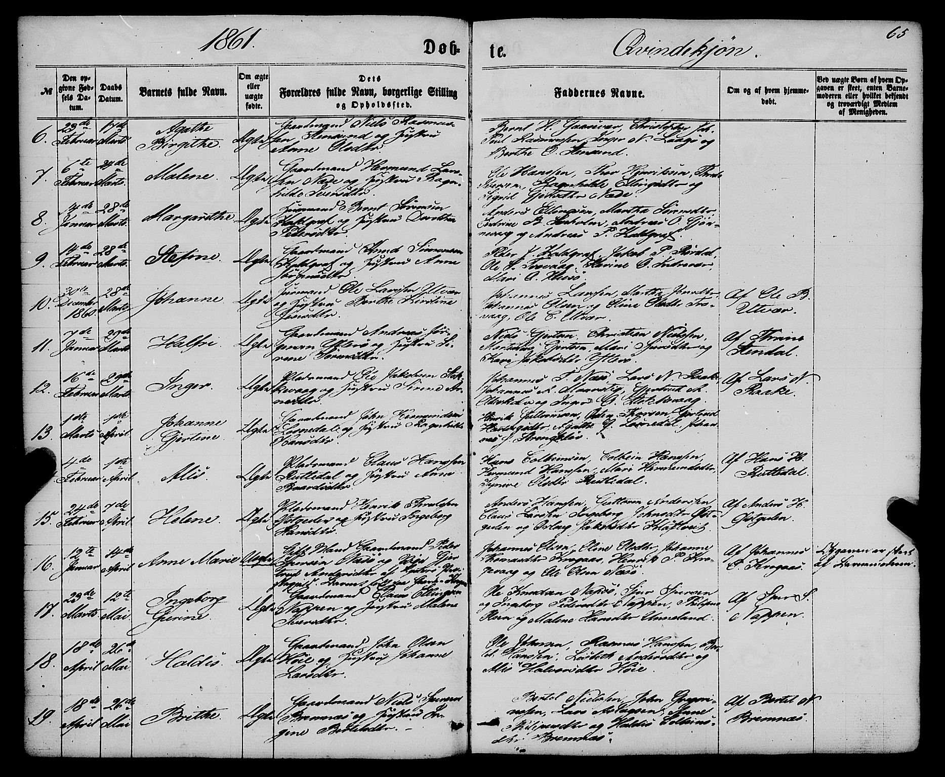 Gulen sokneprestembete, AV/SAB-A-80201/H/Haa/Haaa/L0022: Parish register (official) no. A 22, 1859-1869, p. 65