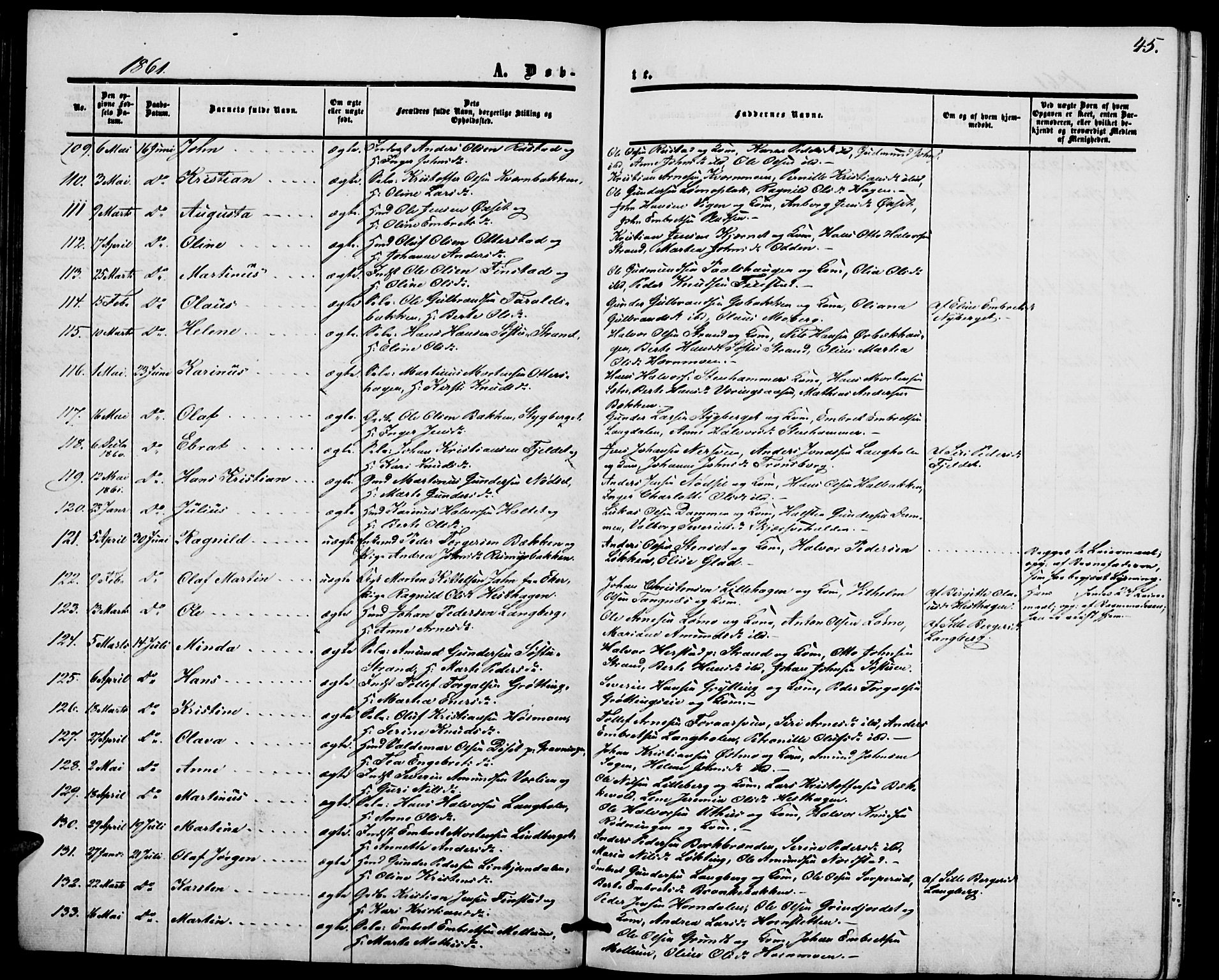 Elverum prestekontor, AV/SAH-PREST-044/H/Ha/Hab/L0003: Parish register (copy) no. 3, 1856-1865, p. 45