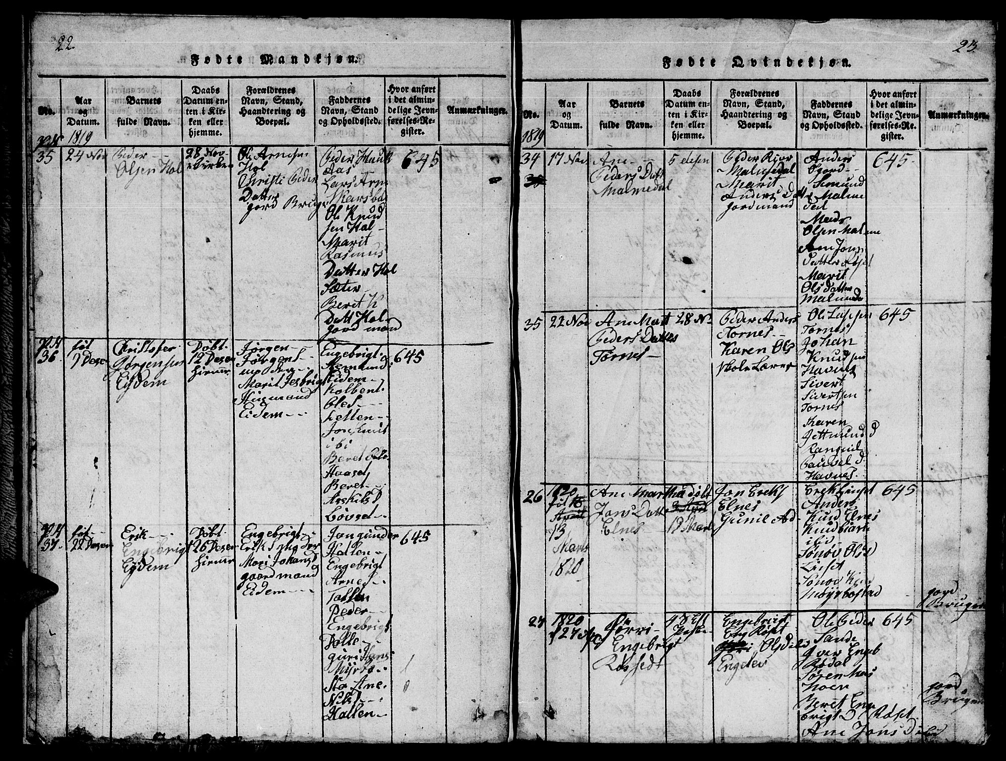 Ministerialprotokoller, klokkerbøker og fødselsregistre - Møre og Romsdal, AV/SAT-A-1454/565/L0752: Parish register (copy) no. 565C01, 1817-1844, p. 22-23