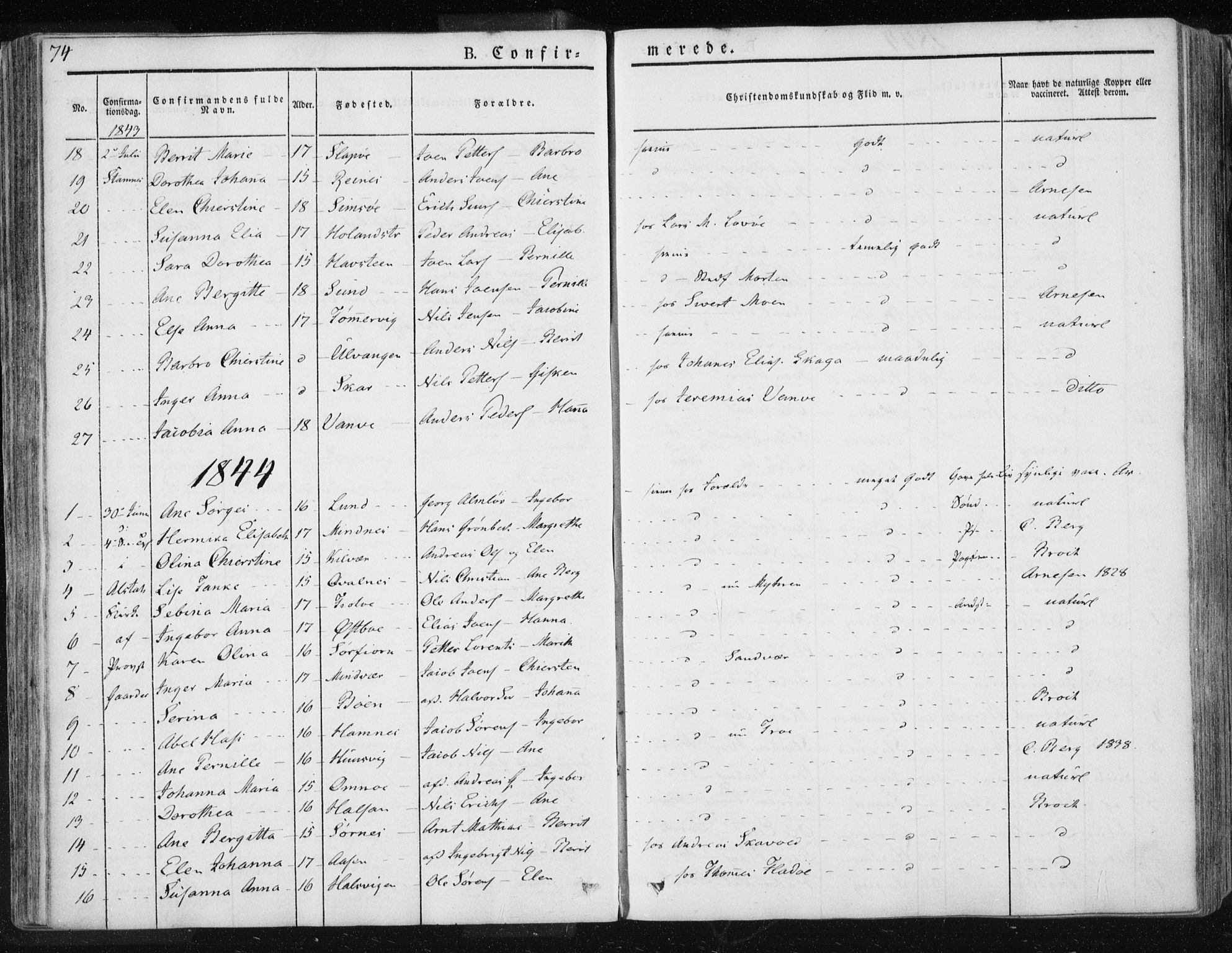 Ministerialprotokoller, klokkerbøker og fødselsregistre - Nordland, AV/SAT-A-1459/830/L0447: Parish register (official) no. 830A11, 1831-1854, p. 74