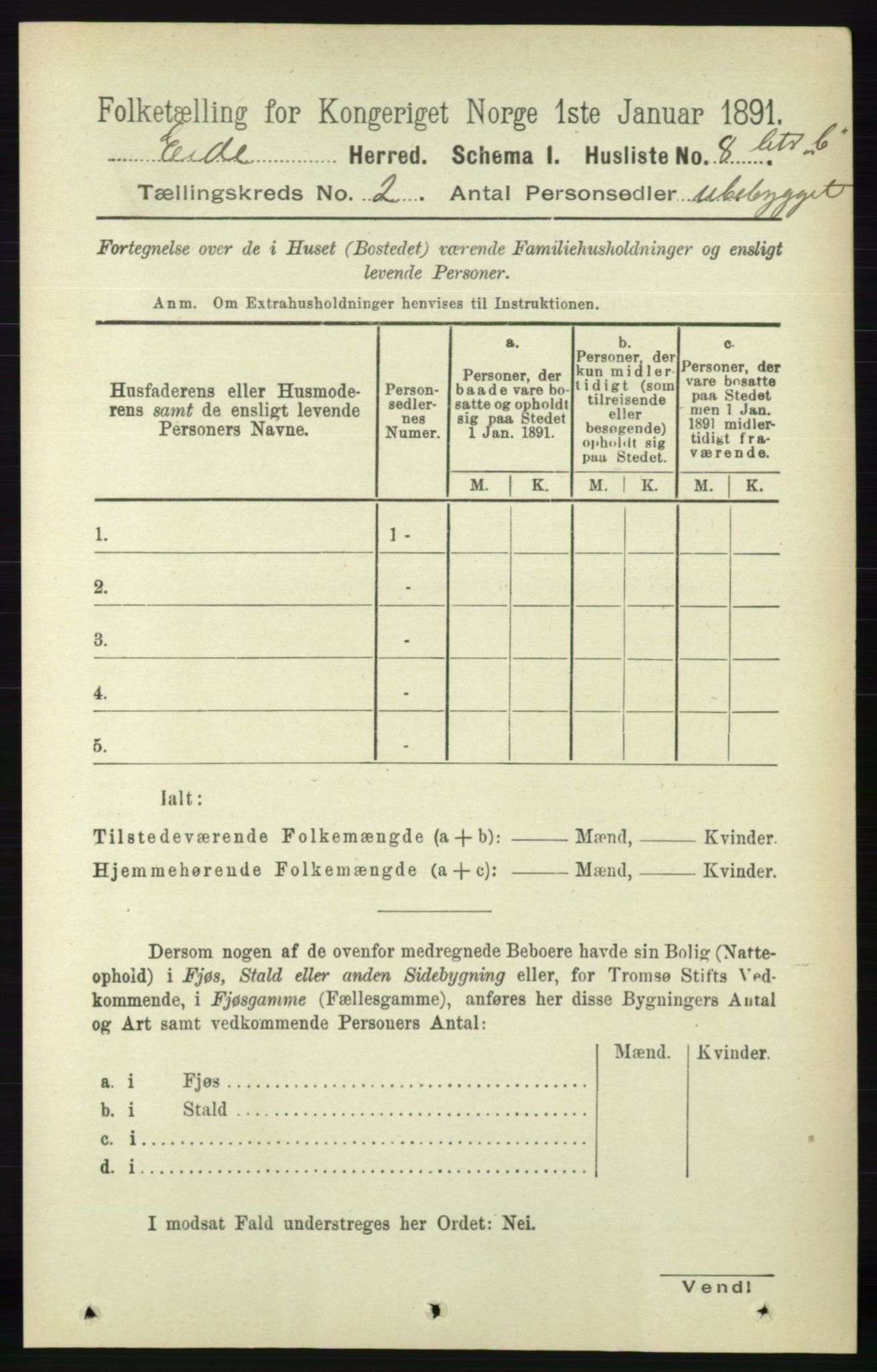 RA, 1891 census for 0925 Eide, 1891, p. 290