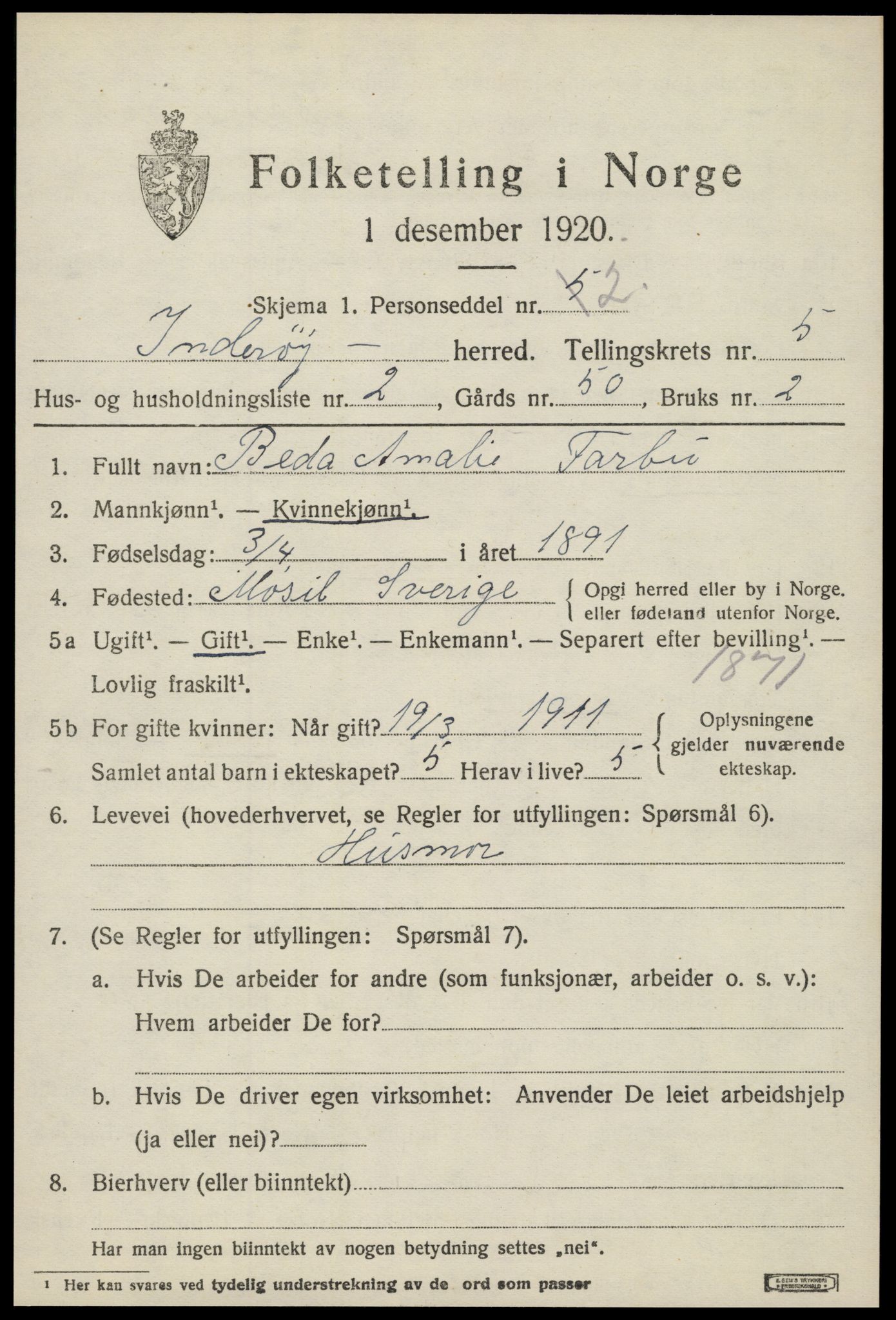 SAT, 1920 census for Inderøy, 1920, p. 4201