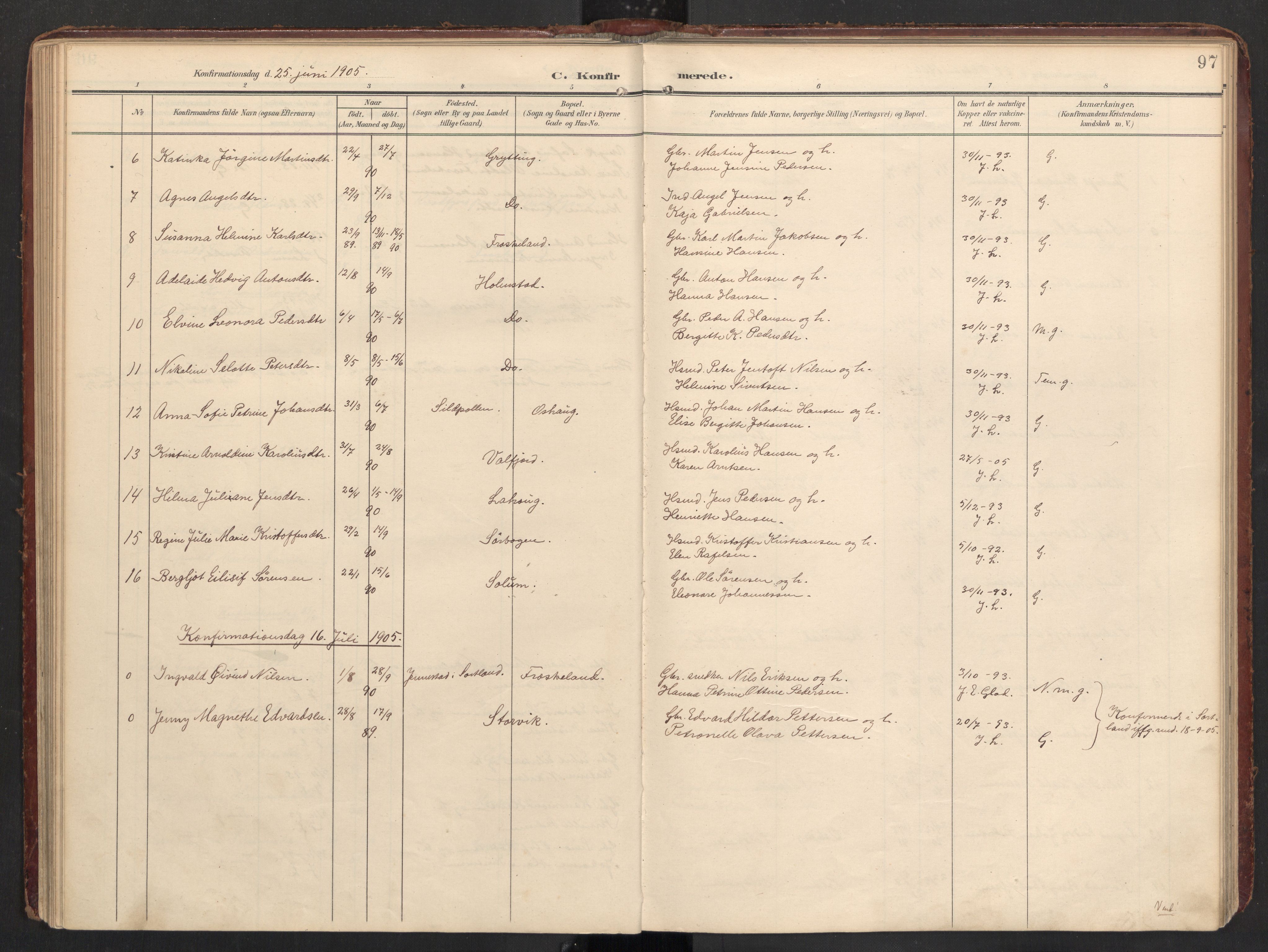 Ministerialprotokoller, klokkerbøker og fødselsregistre - Nordland, AV/SAT-A-1459/890/L1287: Parish register (official) no. 890A02, 1903-1915, p. 97