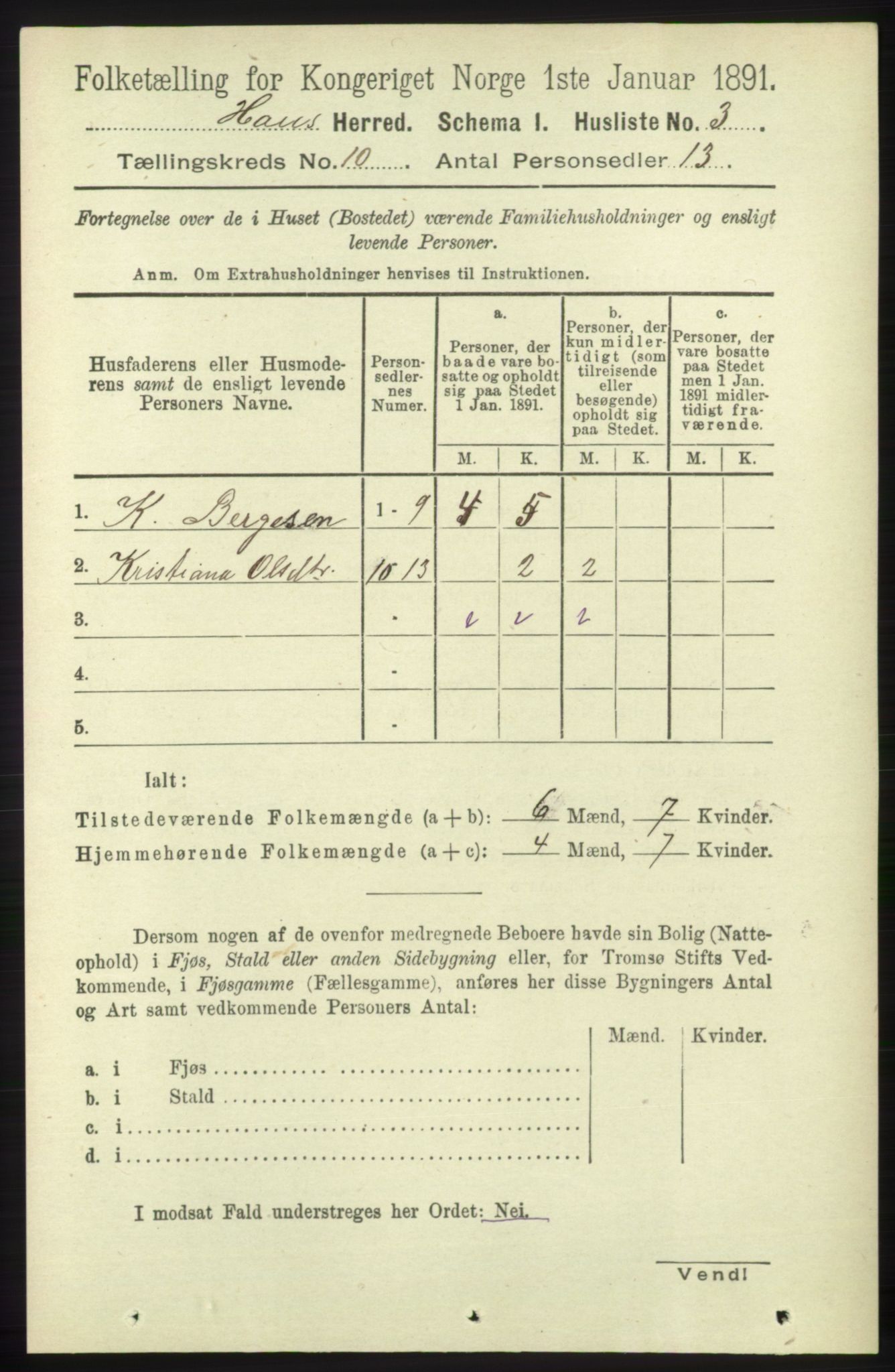 RA, 1891 census for 1250 Haus, 1891, p. 4085