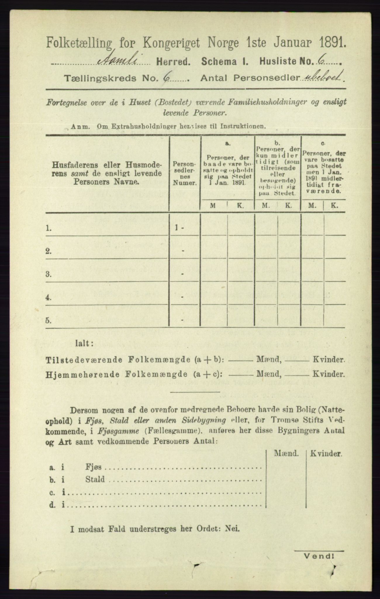 RA, 1891 census for 0929 Åmli, 1891, p. 865