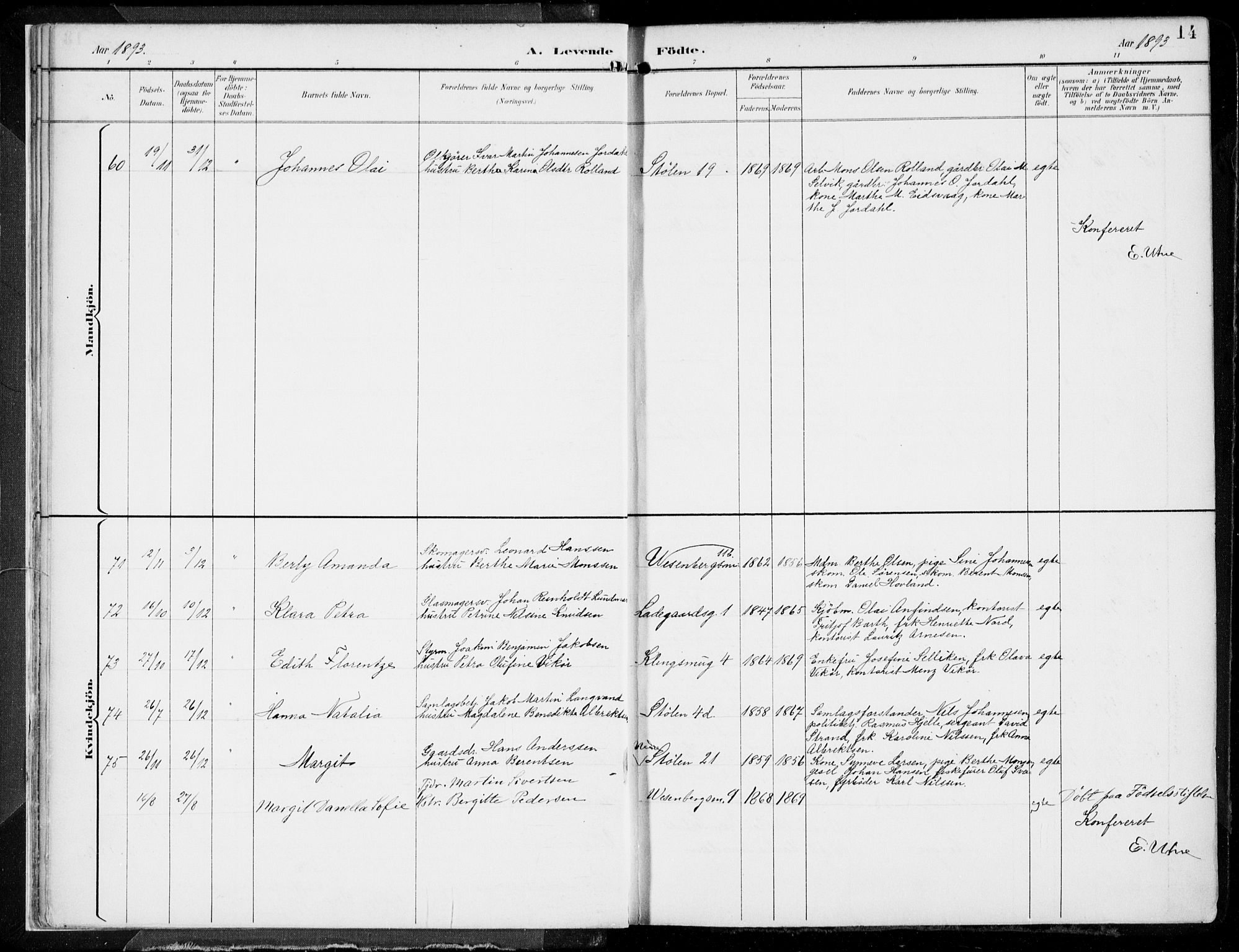 Mariakirken Sokneprestembete, AV/SAB-A-76901/H/Hab/L0005: Parish register (copy) no. A 5, 1893-1913, p. 14