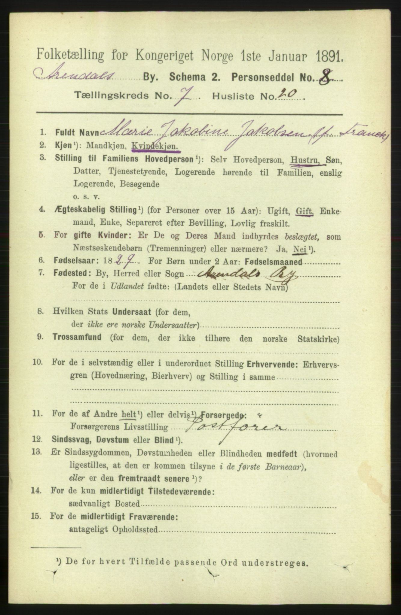 RA, 1891 census for 0903 Arendal, 1891, p. 2840