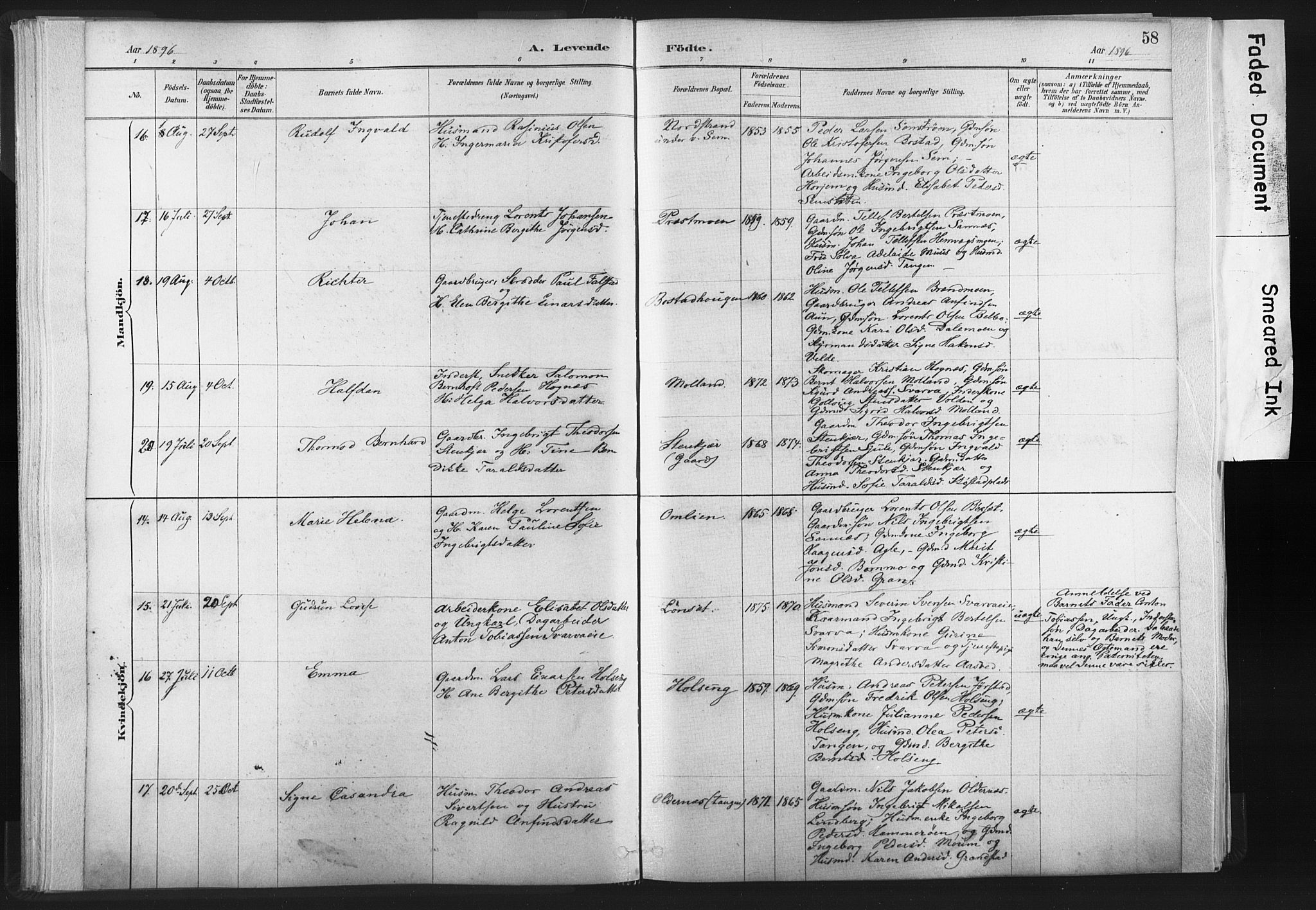 Ministerialprotokoller, klokkerbøker og fødselsregistre - Nord-Trøndelag, AV/SAT-A-1458/749/L0474: Parish register (official) no. 749A08, 1887-1903, p. 58