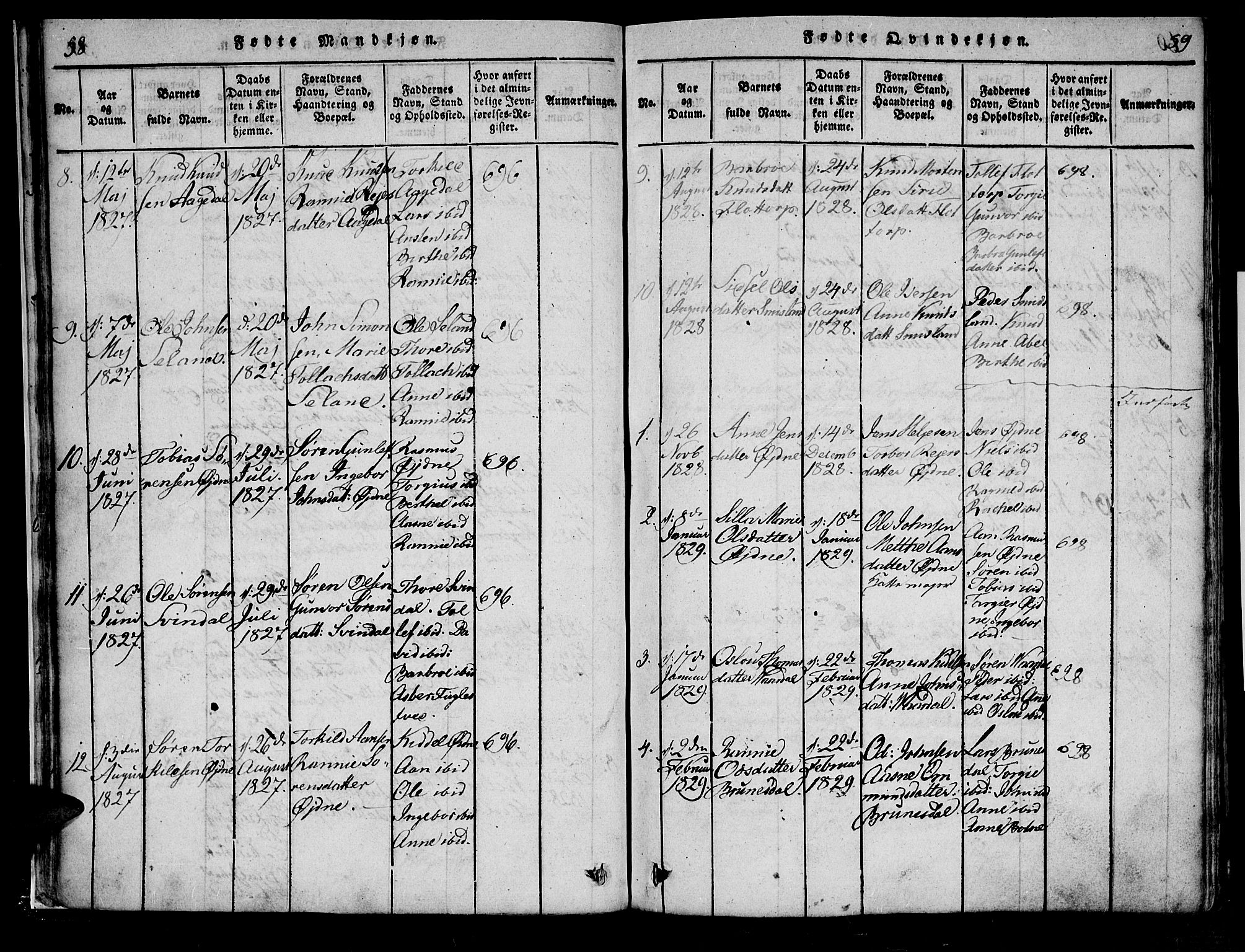 Bjelland sokneprestkontor, SAK/1111-0005/F/Fa/Fac/L0001: Parish register (official) no. A 1, 1815-1866, p. 58-59