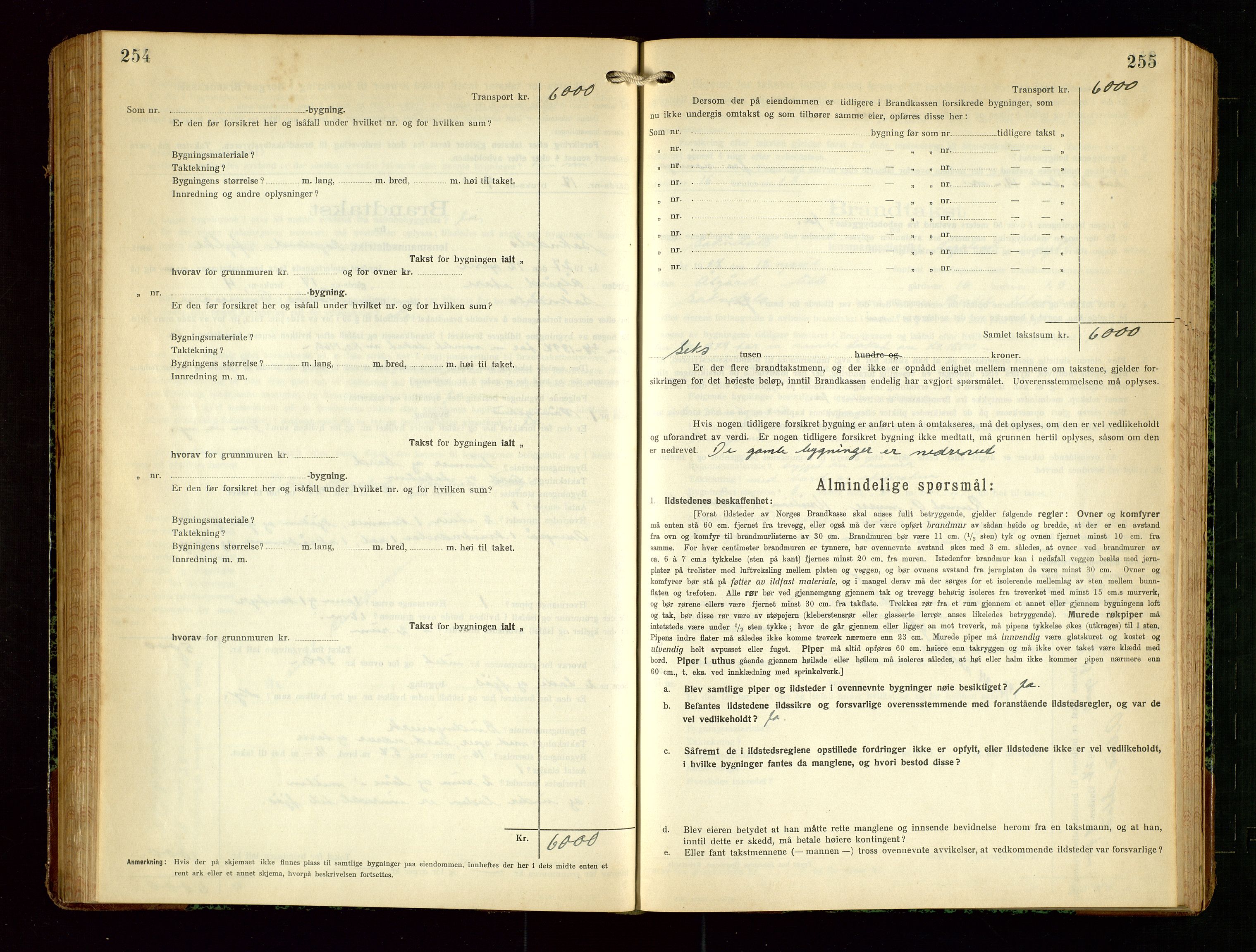 Sokndal lensmannskontor, AV/SAST-A-100417/Gob/L0006: "Brandtakst-Protokol", 1924-1930, p. 254-255