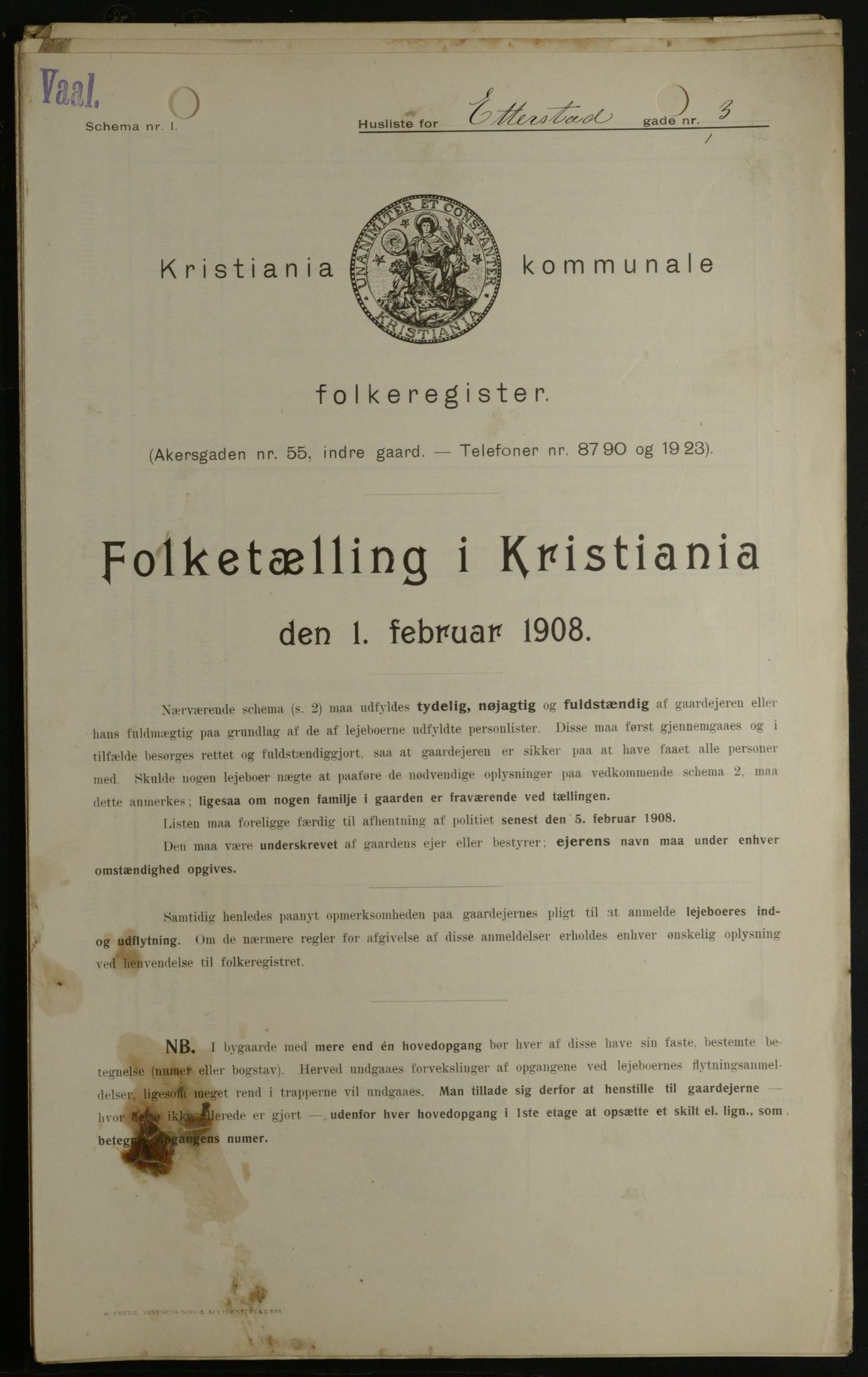 OBA, Municipal Census 1908 for Kristiania, 1908, p. 20354