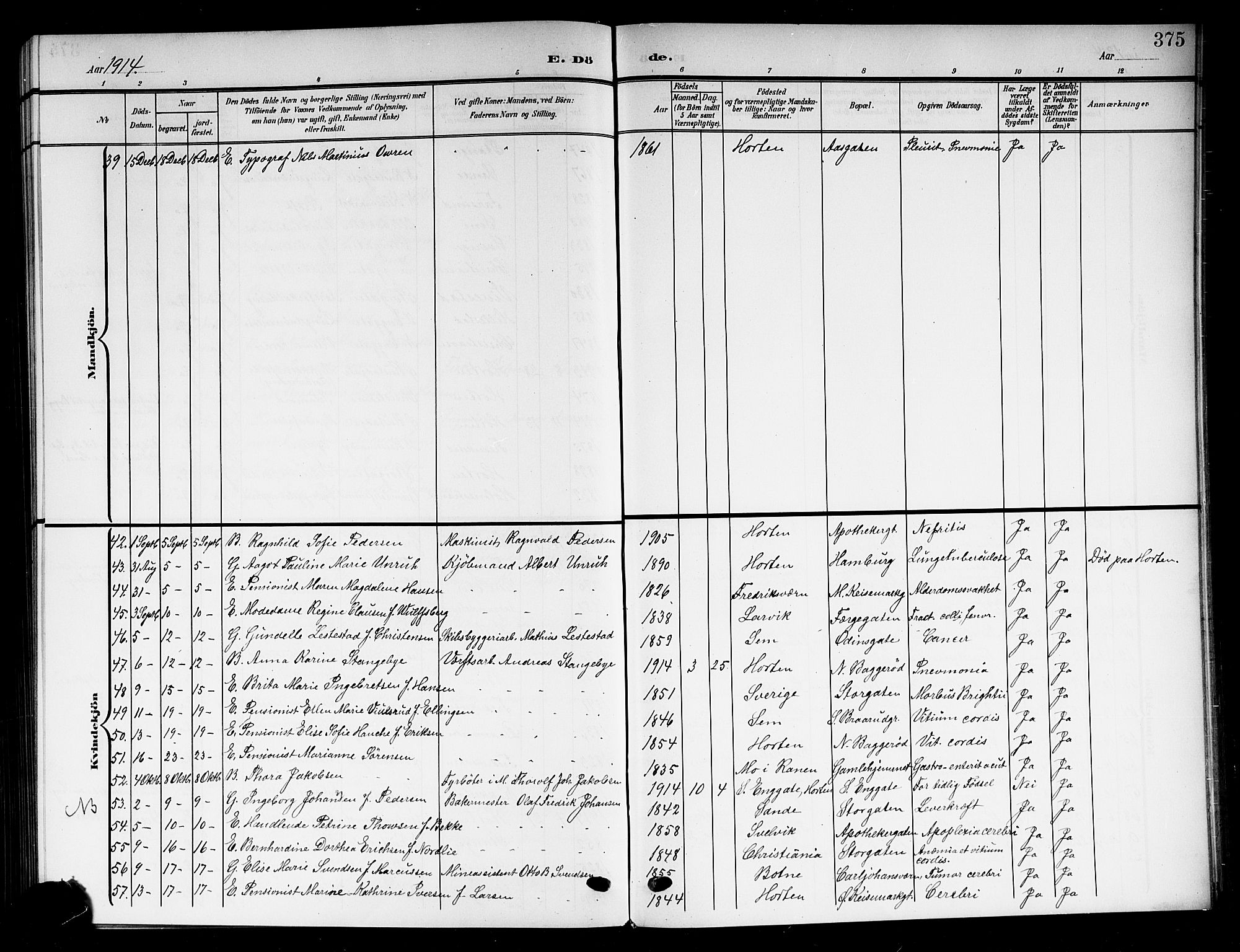 Horten kirkebøker, AV/SAKO-A-348/G/Ga/L0007: Parish register (copy) no. 7, 1905-1915, p. 375