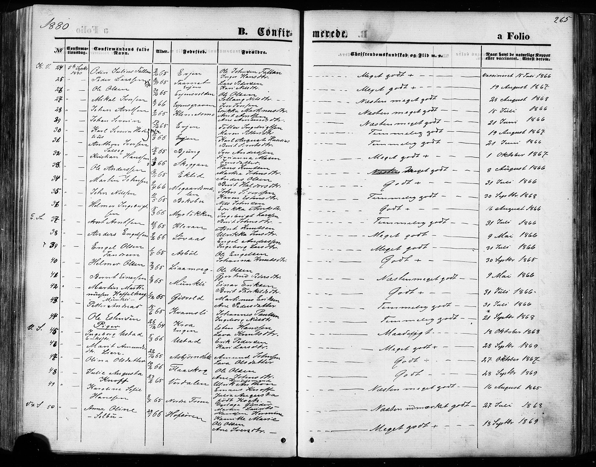 Ministerialprotokoller, klokkerbøker og fødselsregistre - Sør-Trøndelag, AV/SAT-A-1456/668/L0807: Parish register (official) no. 668A07, 1870-1880, p. 265