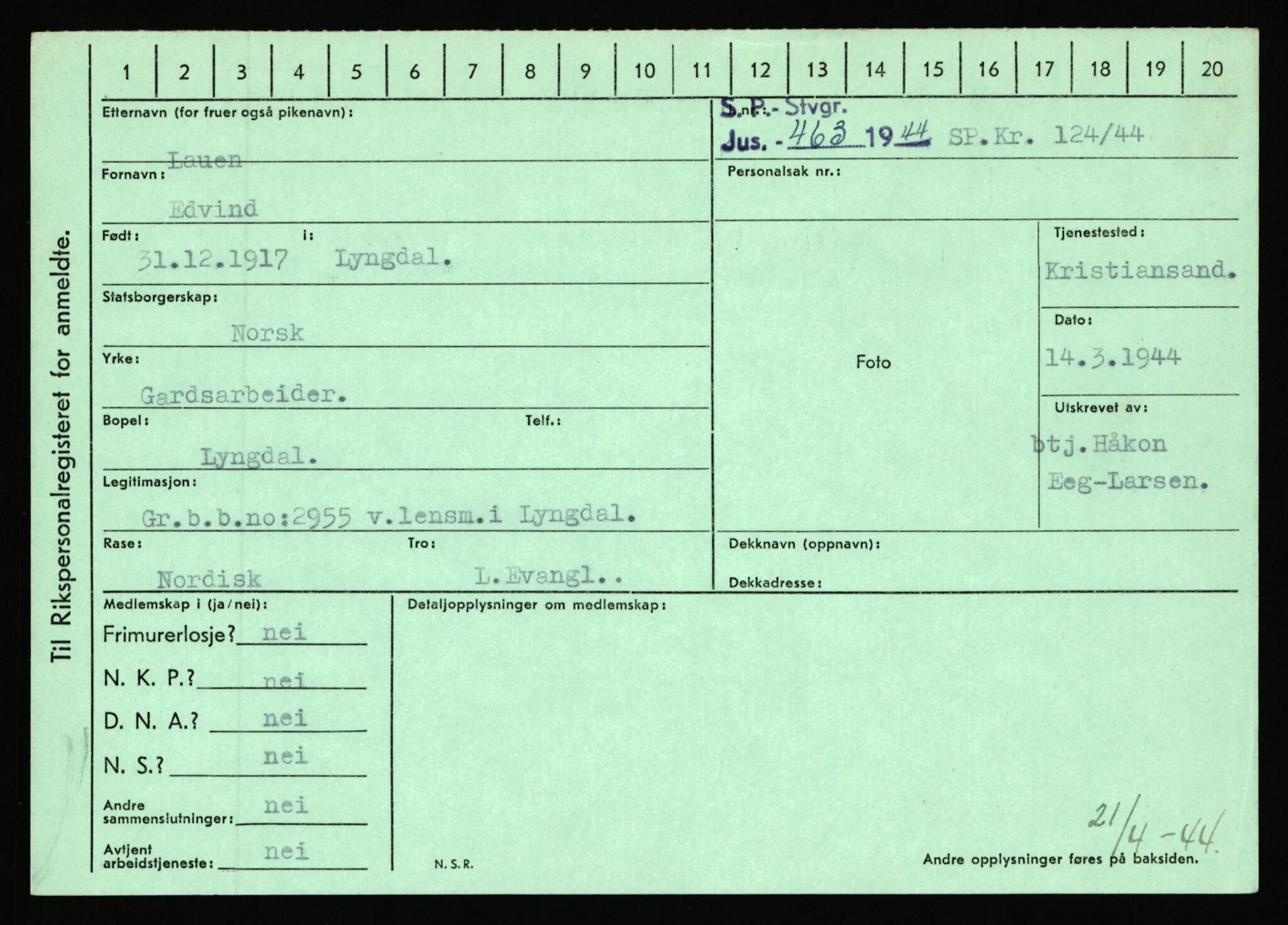 Statspolitiet - Hovedkontoret / Osloavdelingen, AV/RA-S-1329/C/Ca/L0009: Knutsen - Limstrand, 1943-1945, p. 4010