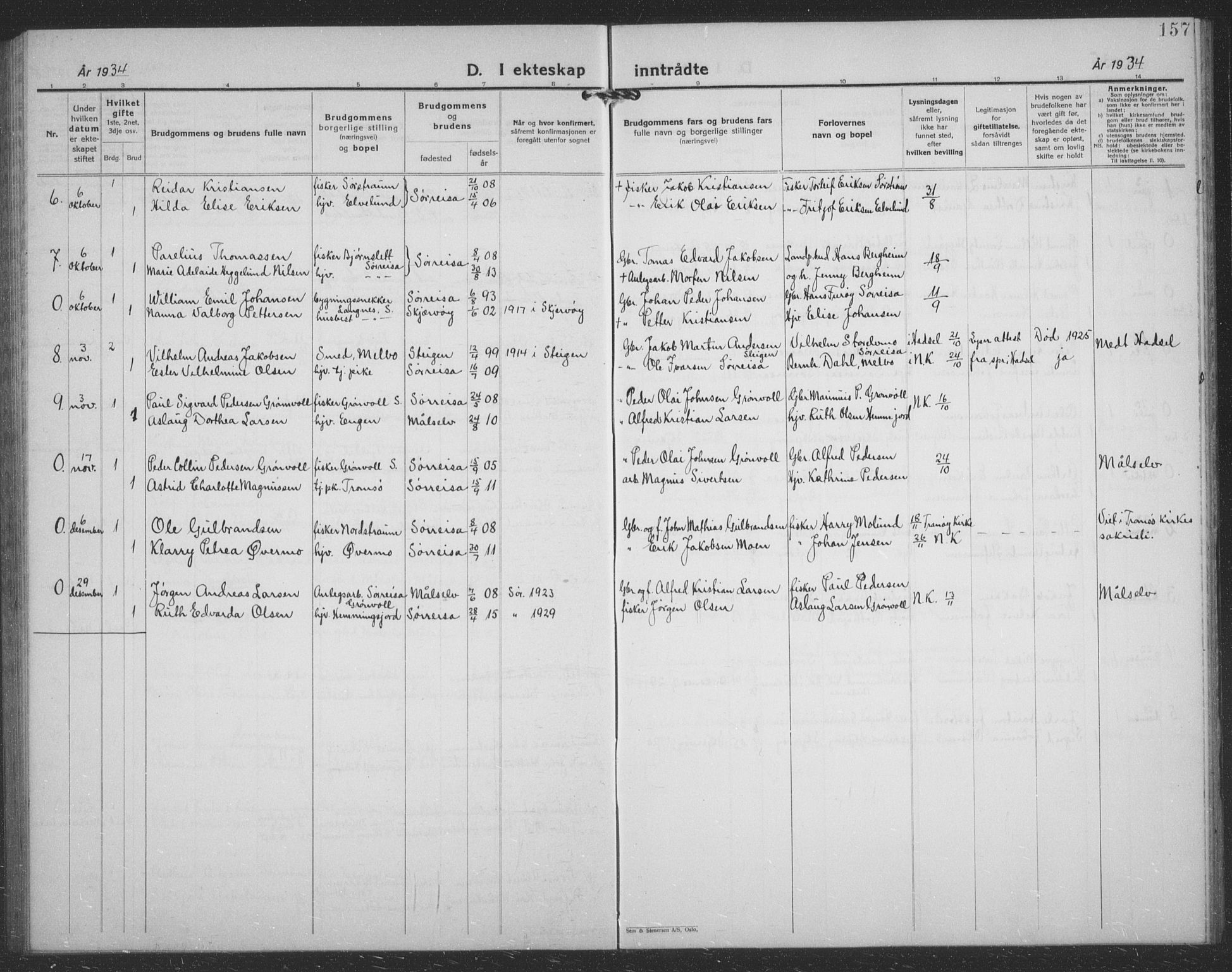 Tranøy sokneprestkontor, AV/SATØ-S-1313/I/Ia/Iab/L0024klokker: Parish register (copy) no. 24, 1929-1943, p. 157