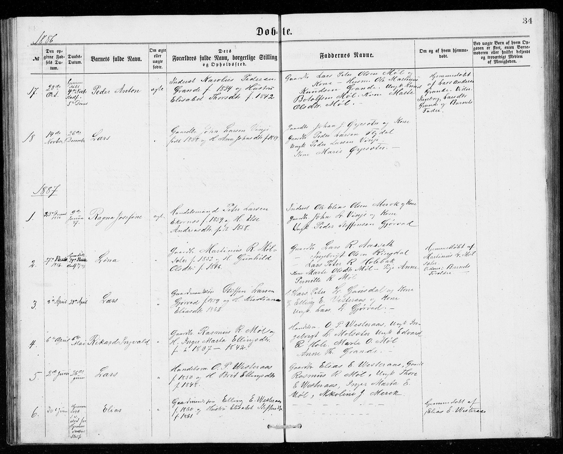 Ministerialprotokoller, klokkerbøker og fødselsregistre - Møre og Romsdal, SAT/A-1454/518/L0235: Parish register (copy) no. 518C02, 1867-1888, p. 34