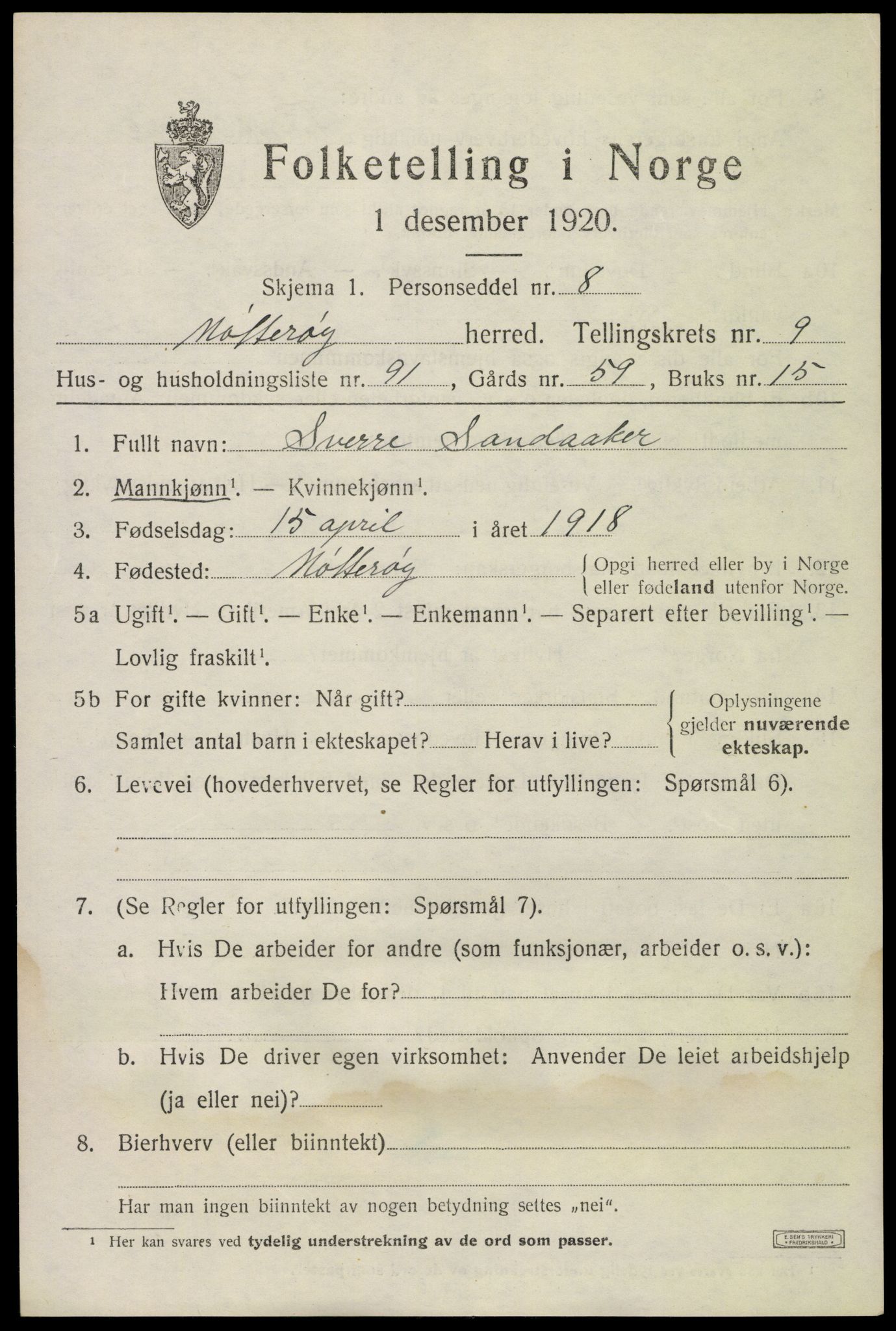 SAKO, 1920 census for Nøtterøy, 1920, p. 12321