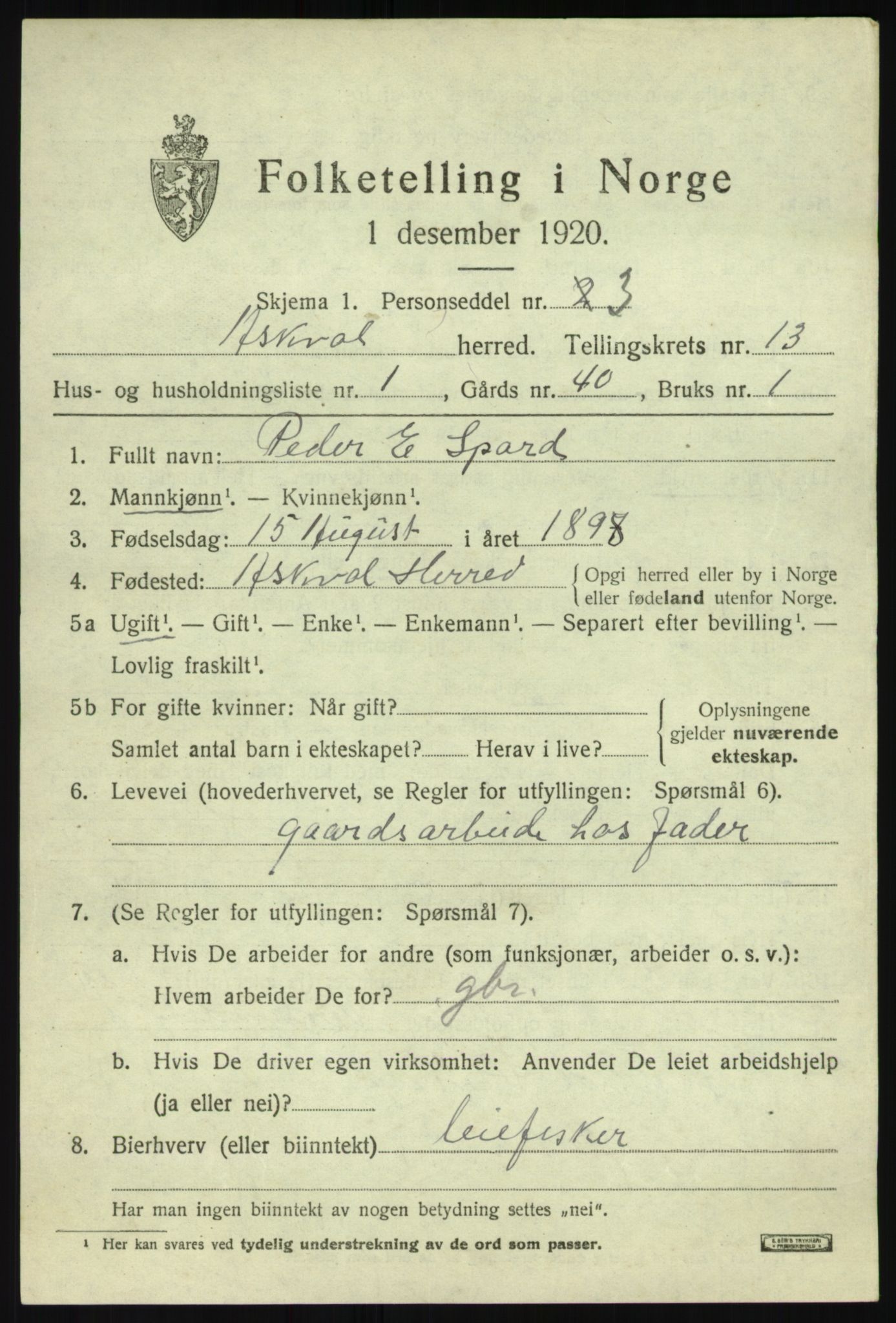 SAB, 1920 census for Askvoll, 1920, p. 4988