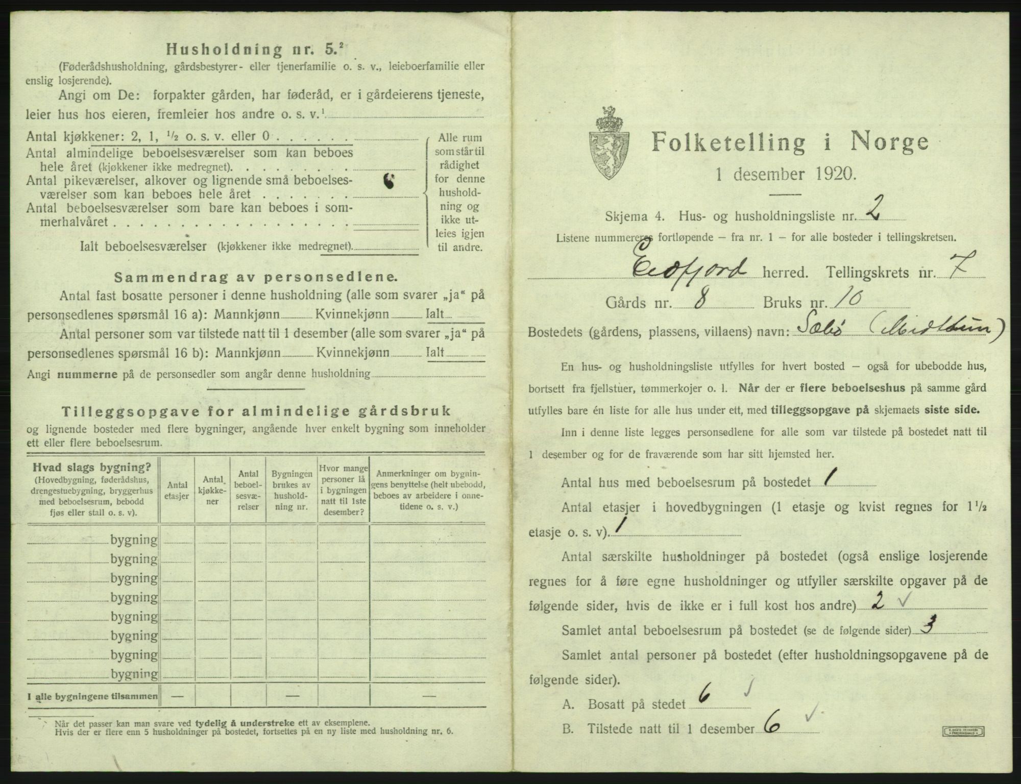 SAB, 1920 census for Eidfjord, 1920, p. 410