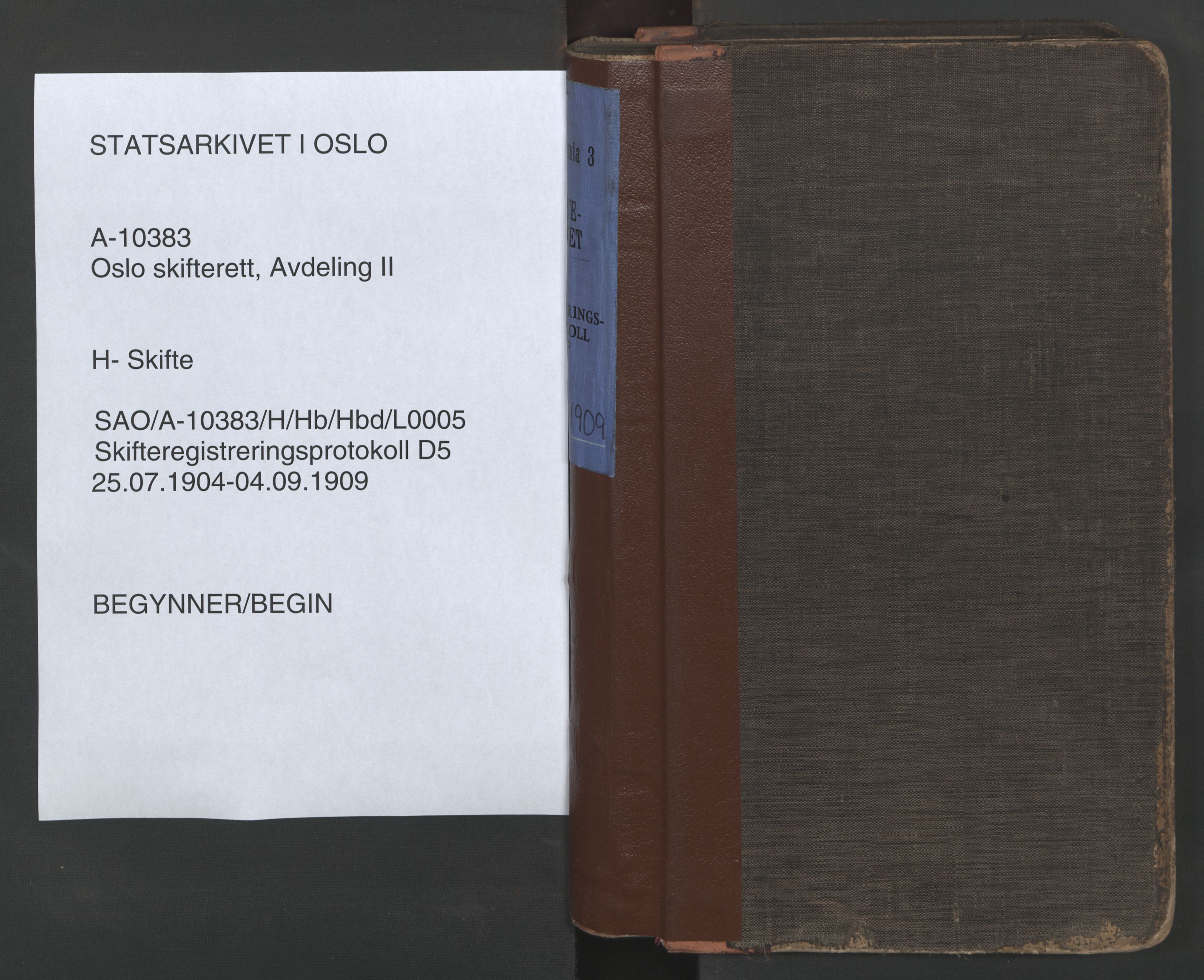 Oslo skifterett, AV/SAO-A-10383/H/Hb/Hbd/L0005: Skifteregistreringsprotokoll, 1904-1909
