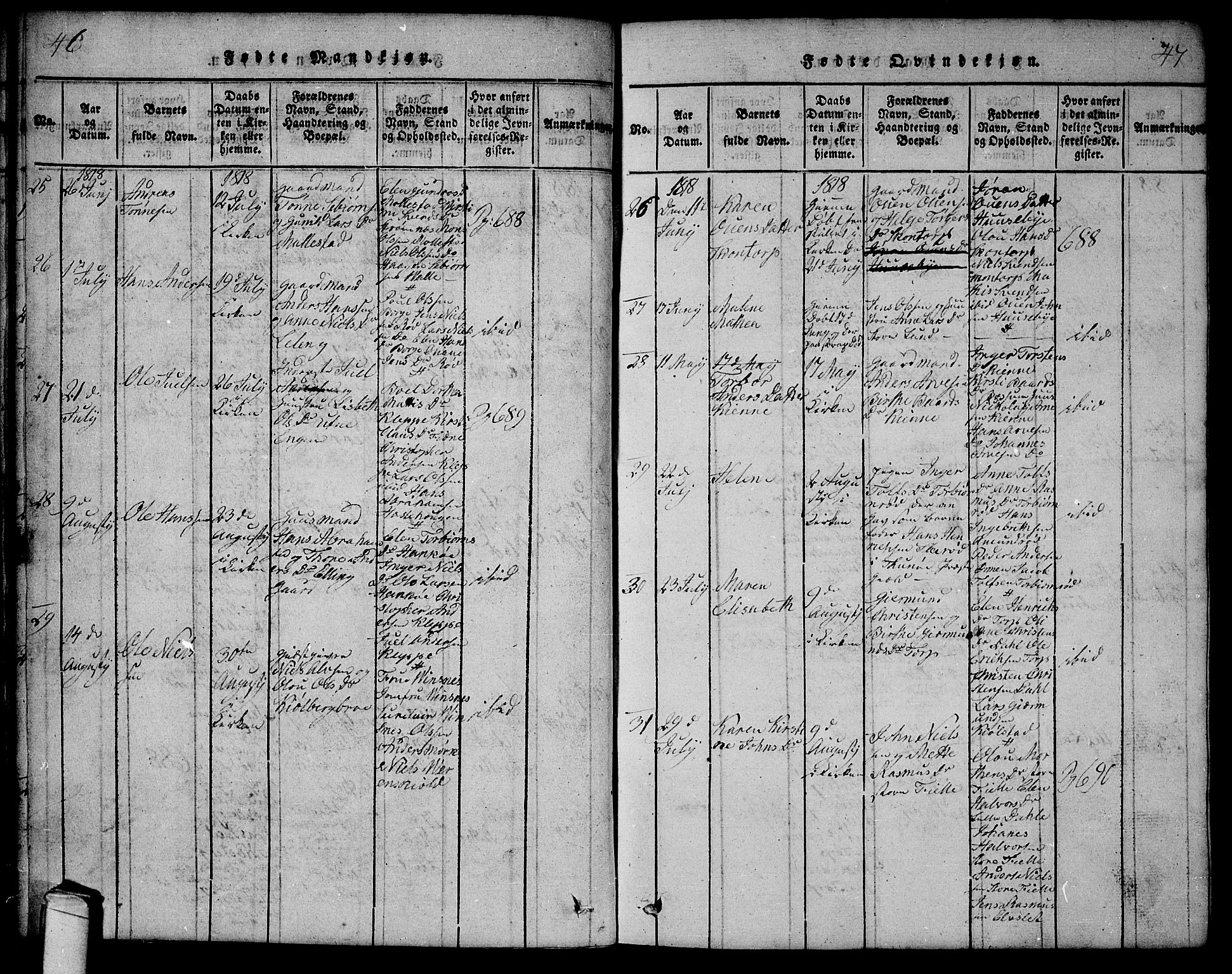 Onsøy prestekontor Kirkebøker, SAO/A-10914/G/Ga/L0001: Parish register (copy) no. I 1, 1814-1840, p. 46-47