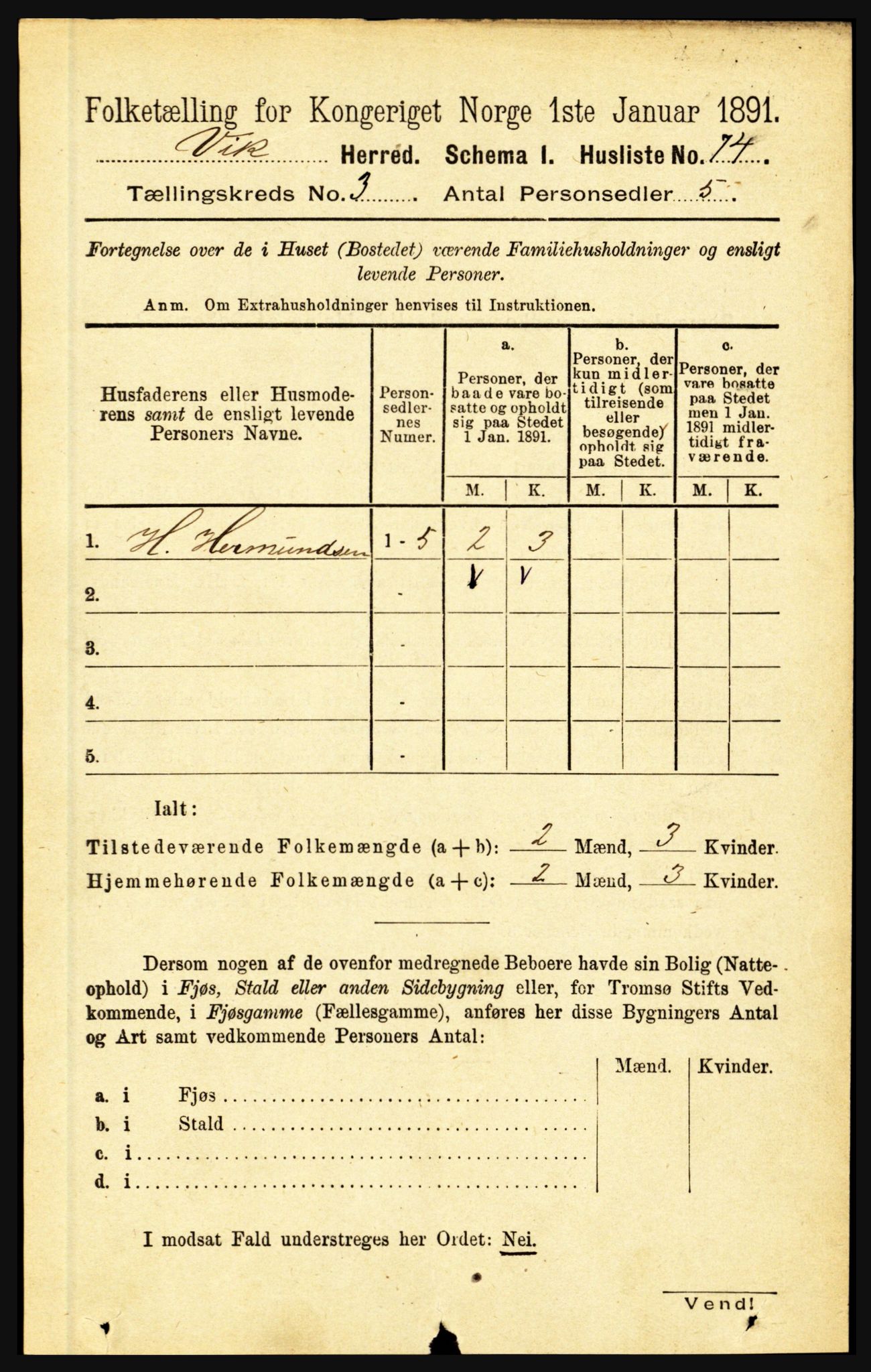 RA, 1891 census for 1417 Vik, 1891, p. 1326