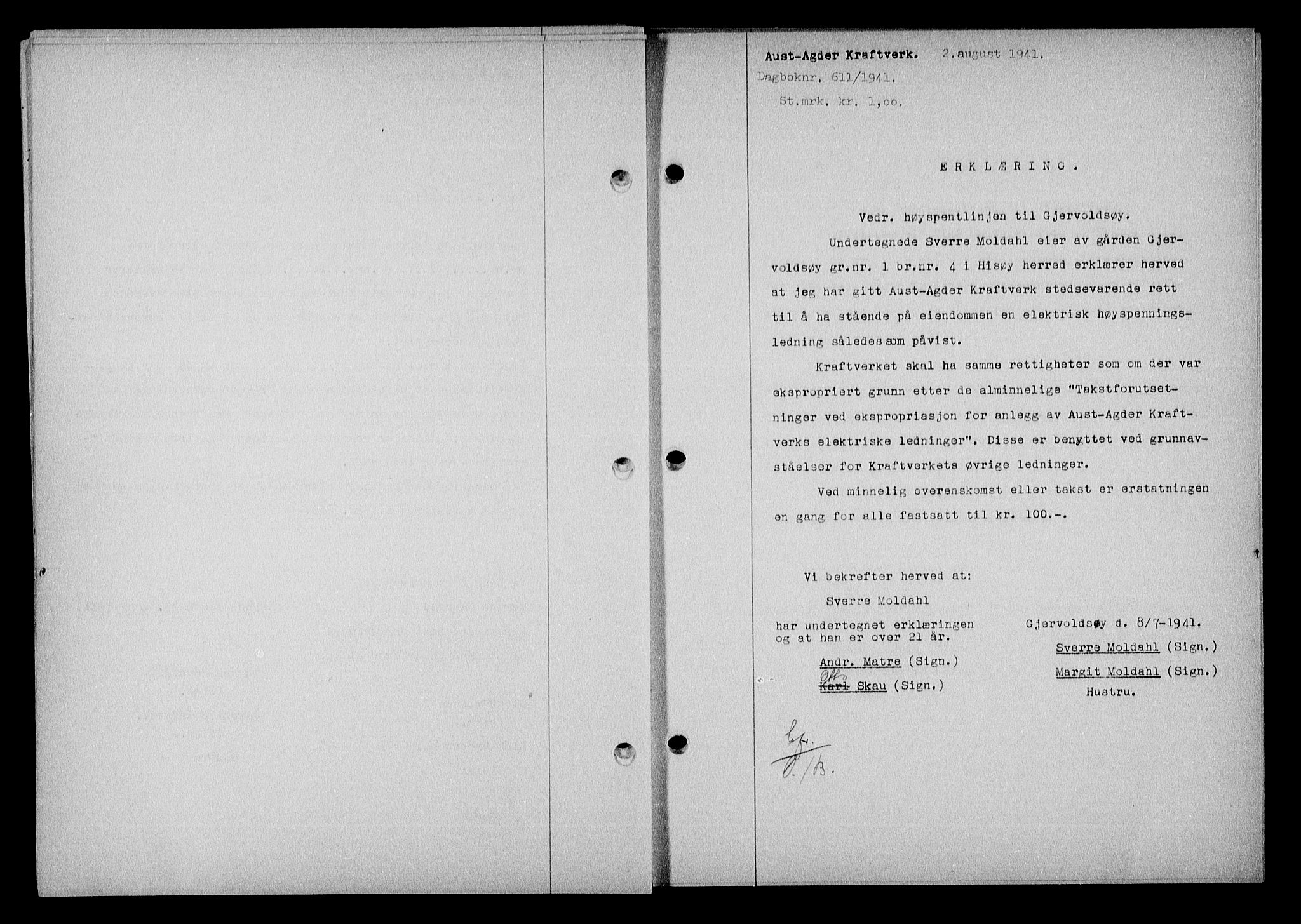 Nedenes sorenskriveri, SAK/1221-0006/G/Gb/Gba/L0048: Mortgage book no. A-II, 1940-1941, Diary no: : 611/1941