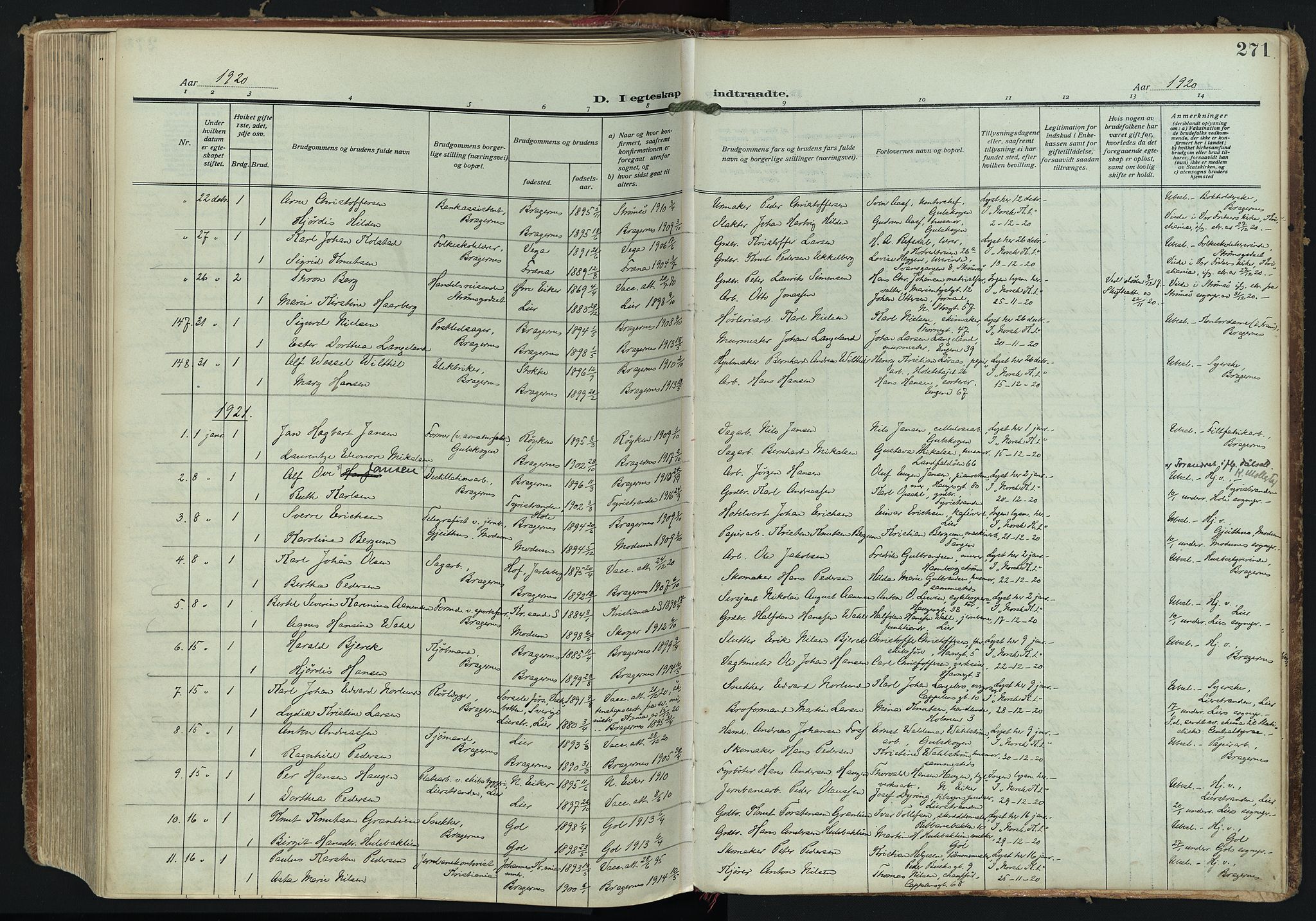 Bragernes kirkebøker, AV/SAKO-A-6/F/Fc/L0008: Parish register (official) no. III 8, 1909-1921, p. 271