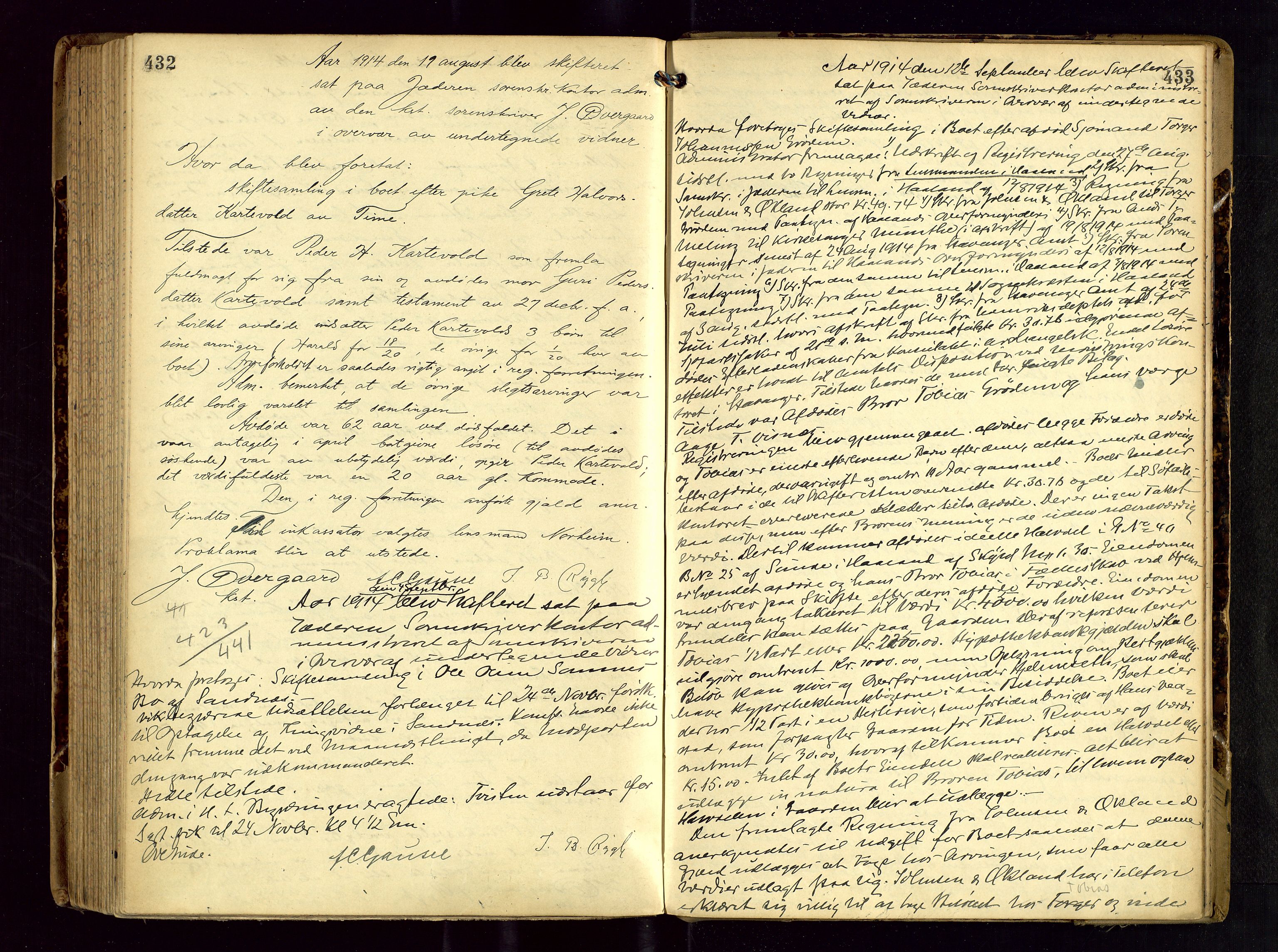 Jæren sorenskriveri, AV/SAST-A-100310/01/5/53/53BA/L0002: SKIFTEFORHANDLINGSPROTOKOLL, 1908-1915, p. 432-433