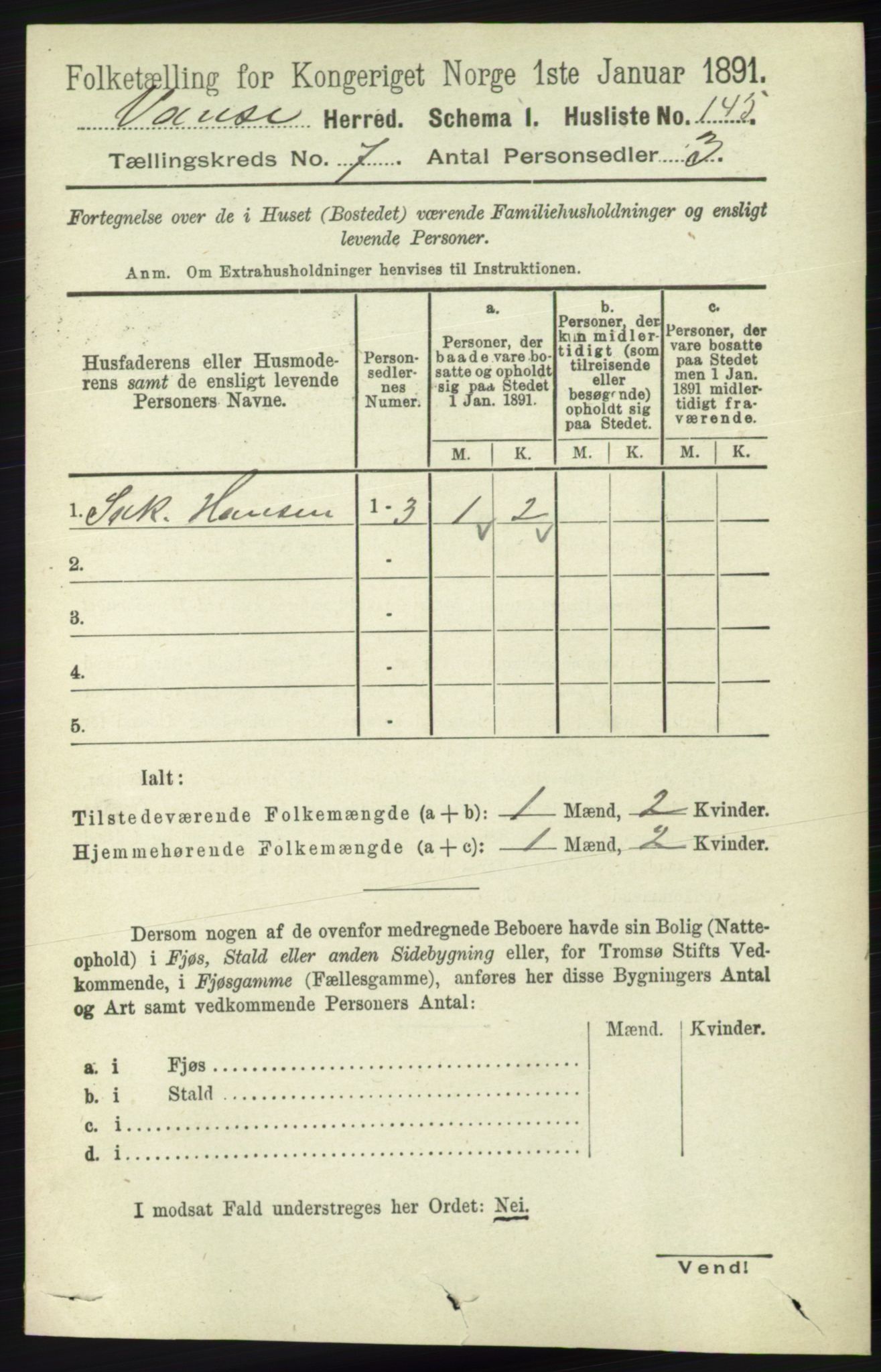 RA, 1891 census for 1041 Vanse, 1891, p. 4085