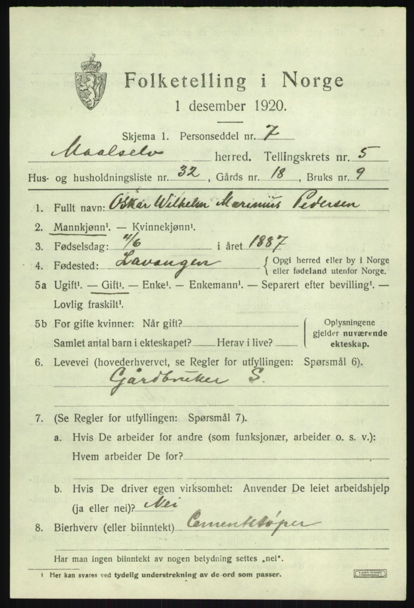 SATØ, 1920 census for Målselv, 1920, p. 3609