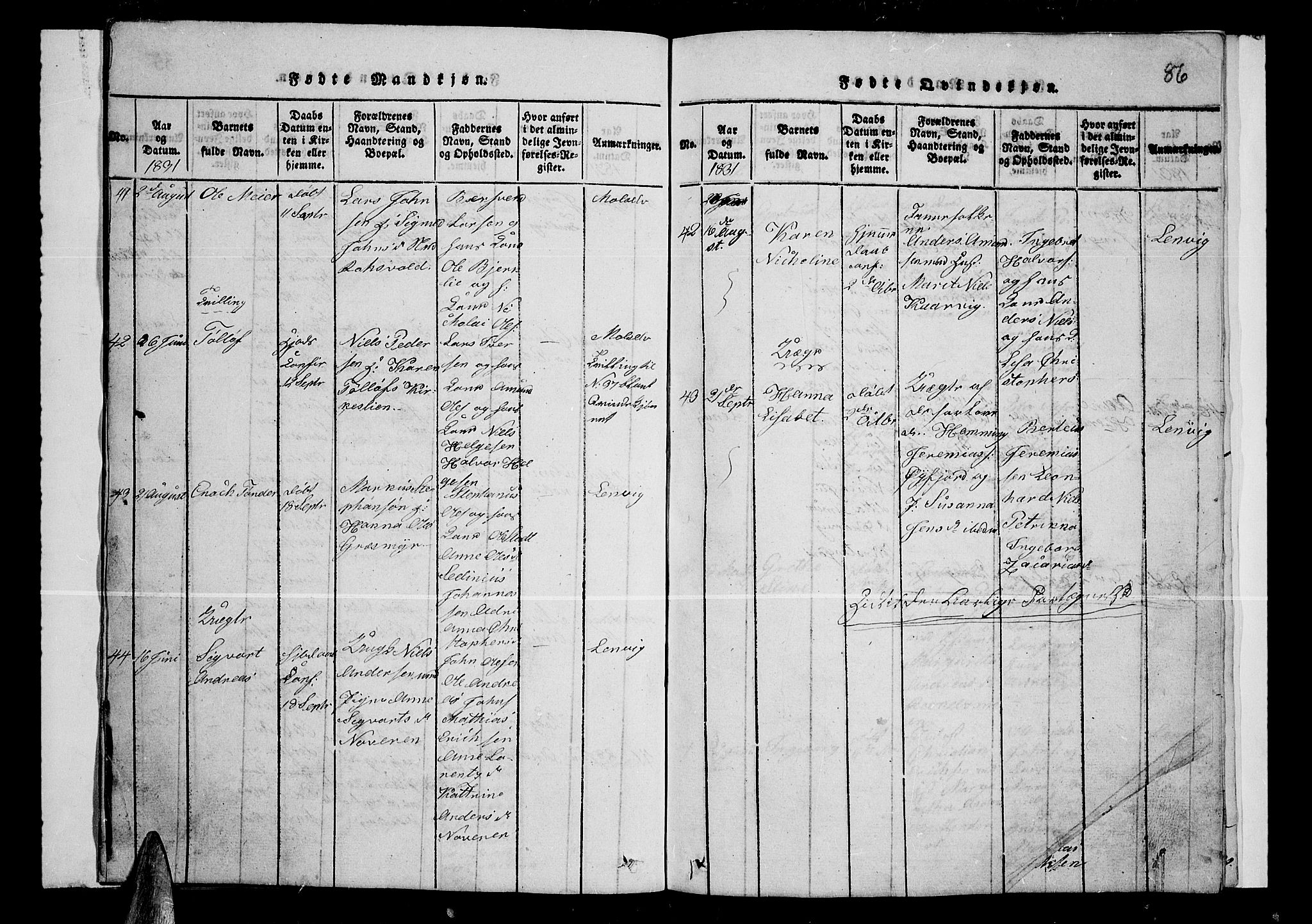 Lenvik sokneprestembete, SATØ/S-1310/H/Ha/Hab/L0001klokker: Parish register (copy) no. 1, 1822-1837, p. 86