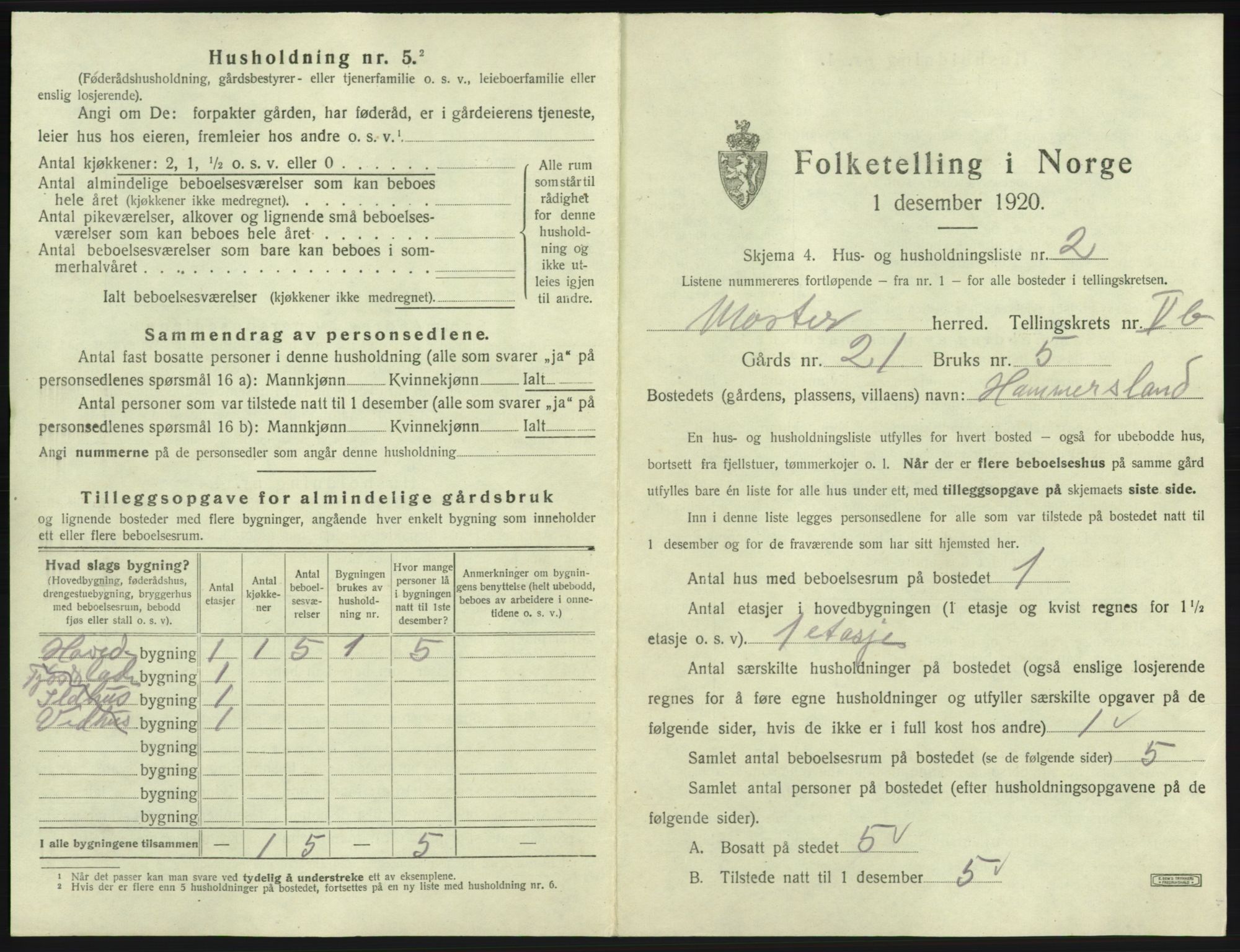 SAB, 1920 census for Moster, 1920, p. 273