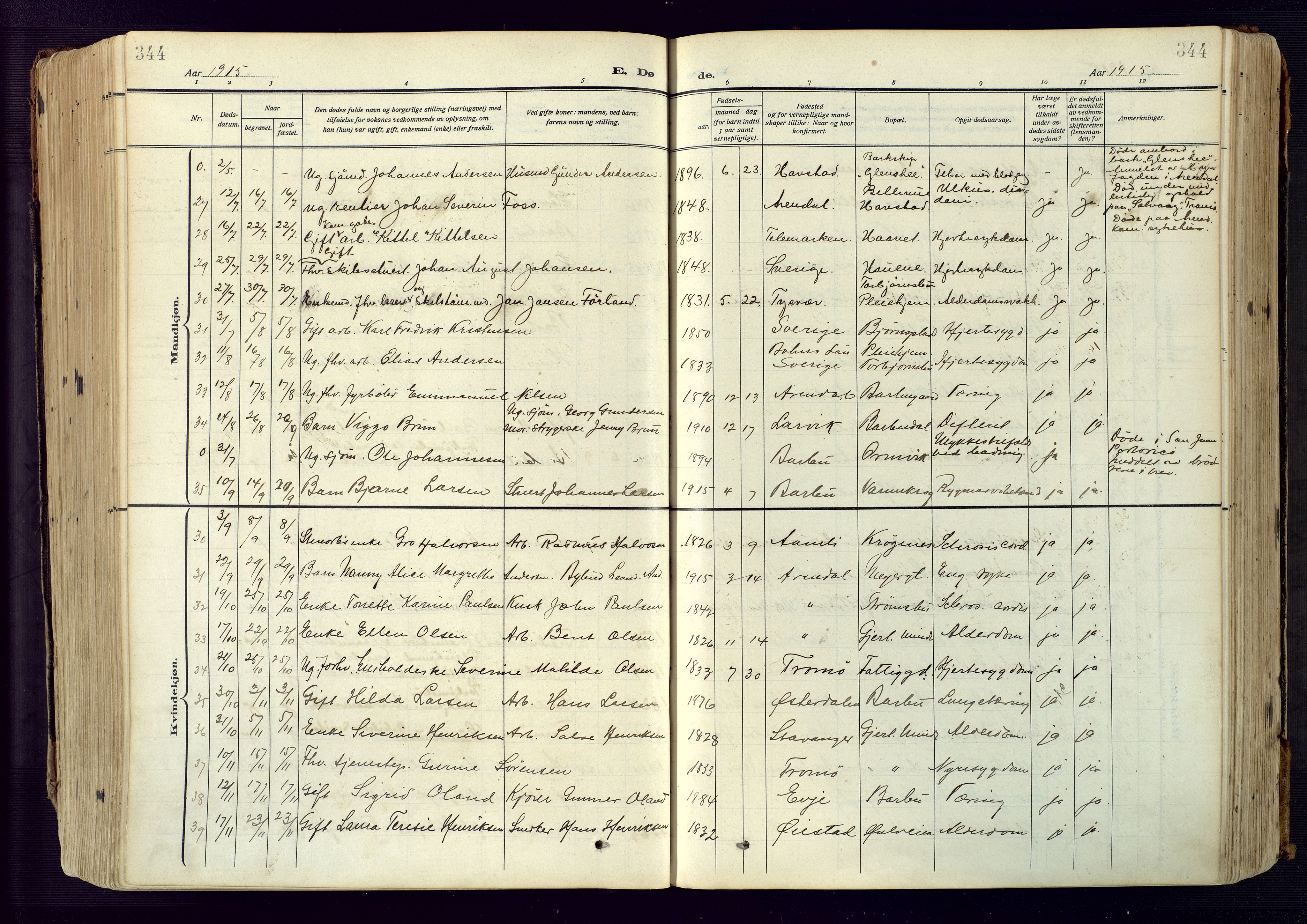 Barbu sokneprestkontor, AV/SAK-1111-0003/F/Fa/L0006: Parish register (official) no. A 6, 1910-1929, p. 344