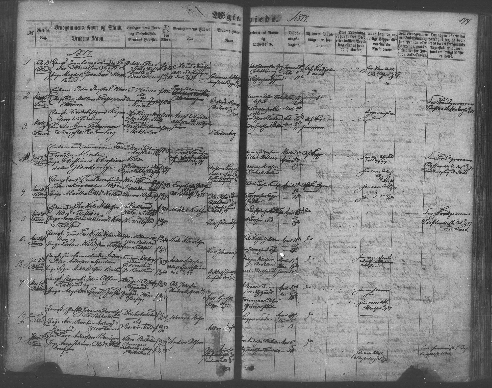 Fana Sokneprestembete, SAB/A-75101/H/Haa/Haaa/L0012: Parish register (official) no. A 12, 1862-1878, p. 177