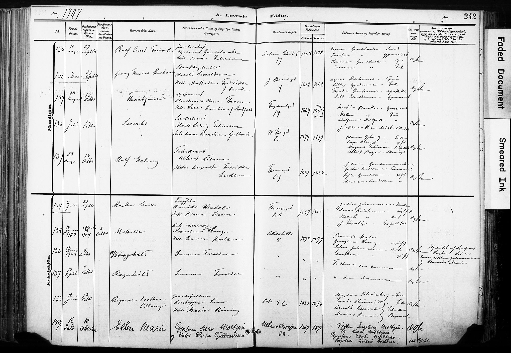 Gamle Aker prestekontor Kirkebøker, SAO/A-10617a/F/L0013: Parish register (official) no. 13, 1901-1908, p. 242