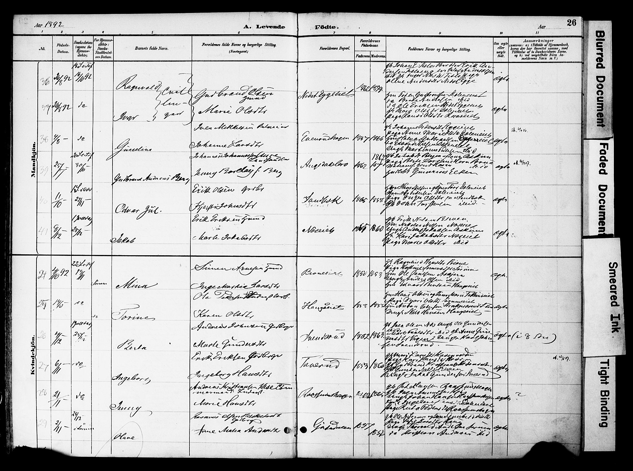 Gran prestekontor, SAH/PREST-112/H/Ha/Haa/L0020: Parish register (official) no. 20, 1889-1899, p. 26
