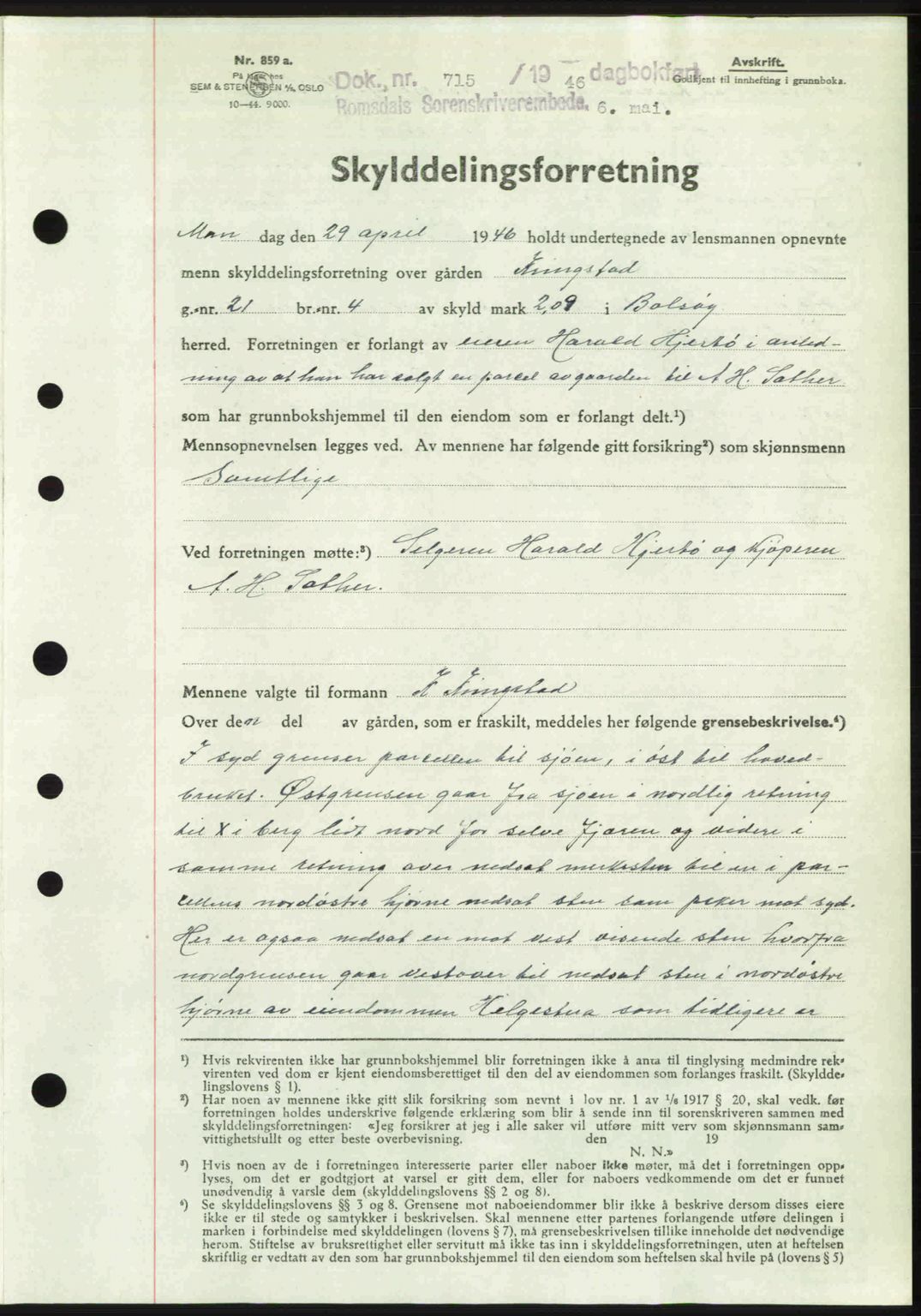 Romsdal sorenskriveri, SAT/A-4149/1/2/2C: Mortgage book no. A19, 1946-1946, Diary no: : 715/1946