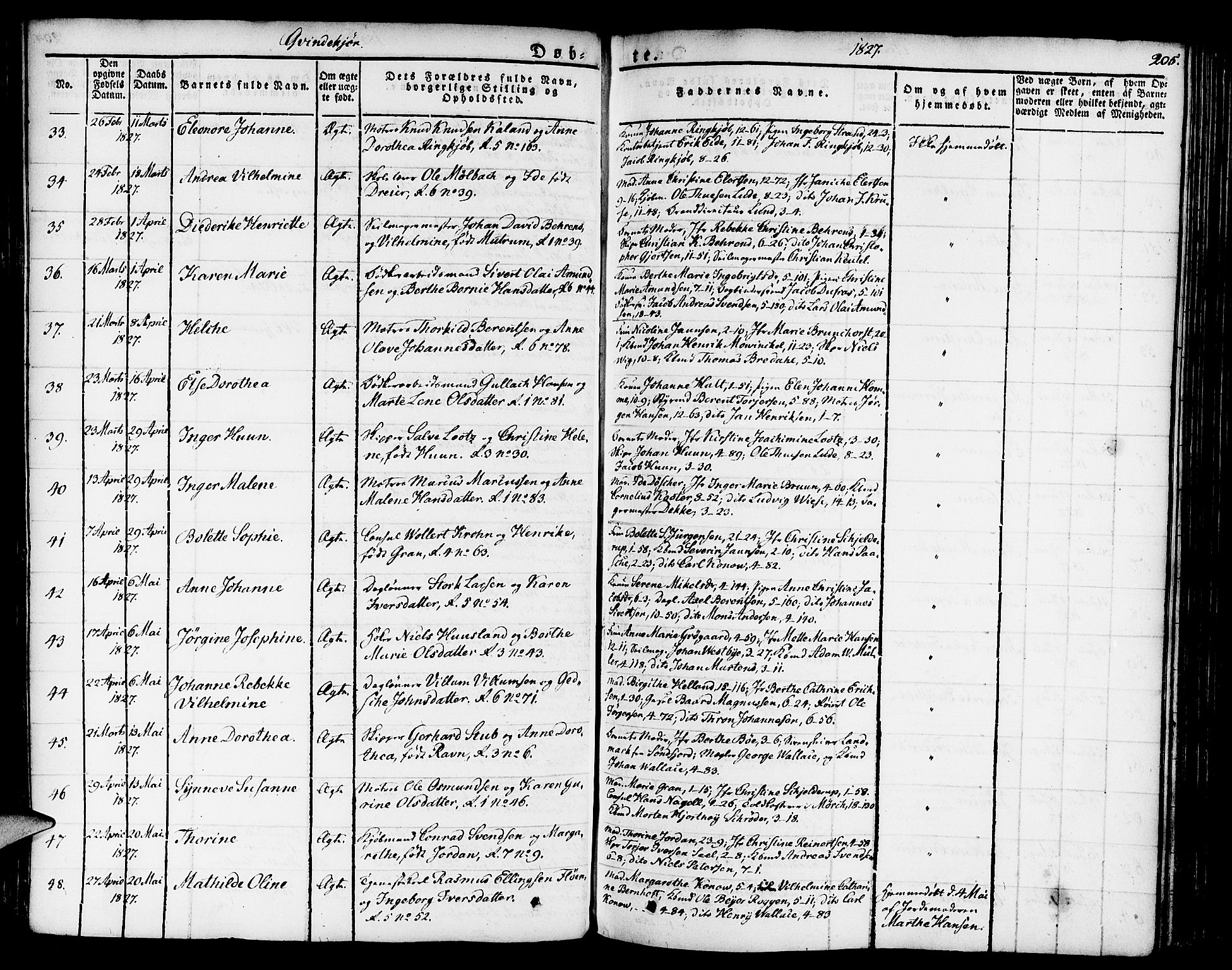 Nykirken Sokneprestembete, AV/SAB-A-77101/H/Haa/L0012: Parish register (official) no. A 12, 1821-1844, p. 205