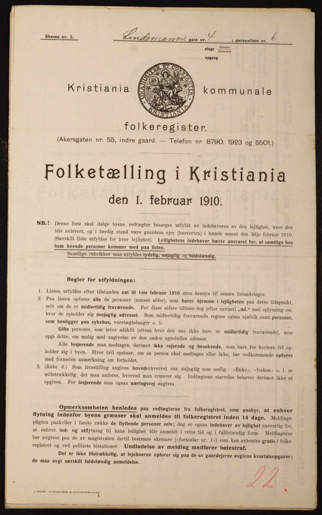 OBA, Municipal Census 1910 for Kristiania, 1910, p. 55674