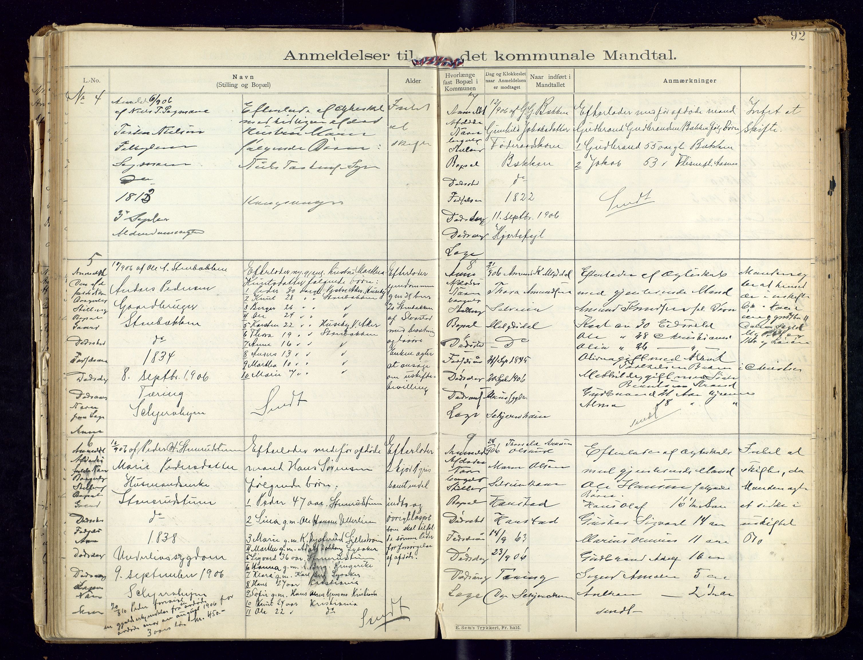 Sør-Odal lensmannskontor, AV/SAH-LHS-022/H/Hb/L0001/0002: Protokoller over anmeldte dødsfall / Protokoll over anmeldte dødsfall, 1901-1913, p. 92