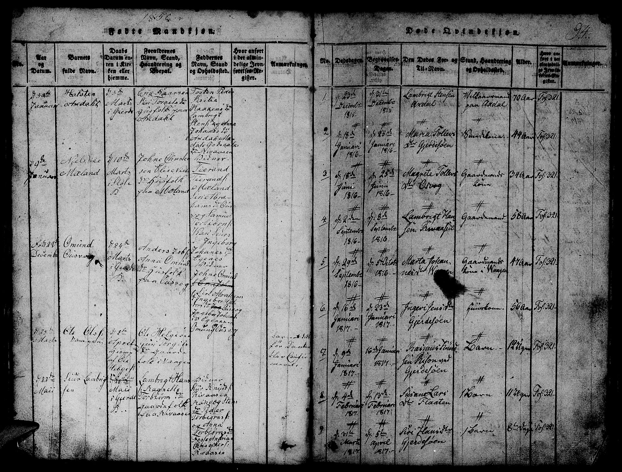 Etne sokneprestembete, SAB/A-75001/H/Hab: Parish register (copy) no. B 1, 1815-1850, p. 94