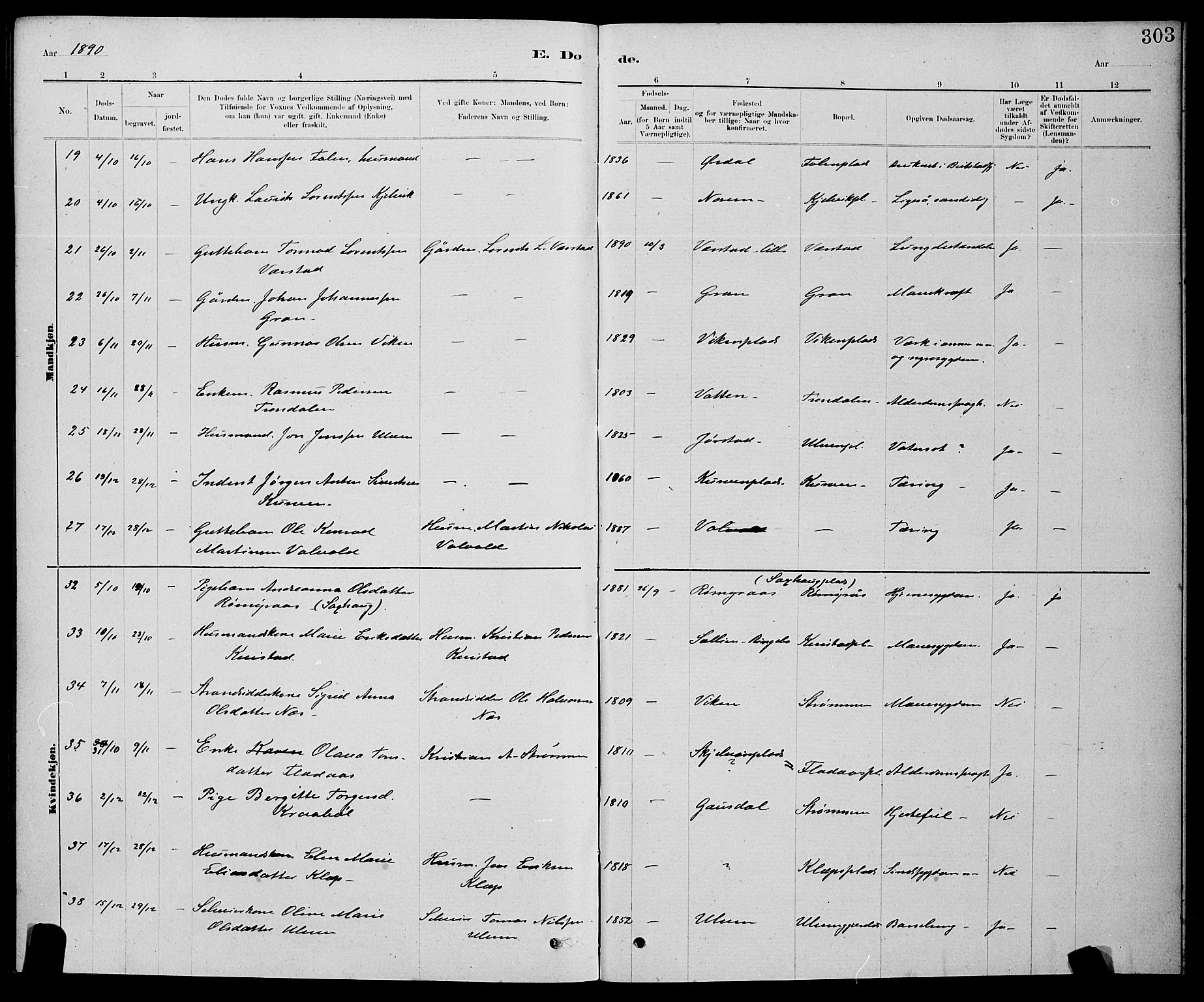 Ministerialprotokoller, klokkerbøker og fødselsregistre - Nord-Trøndelag, AV/SAT-A-1458/730/L0301: Parish register (copy) no. 730C04, 1880-1897, p. 303